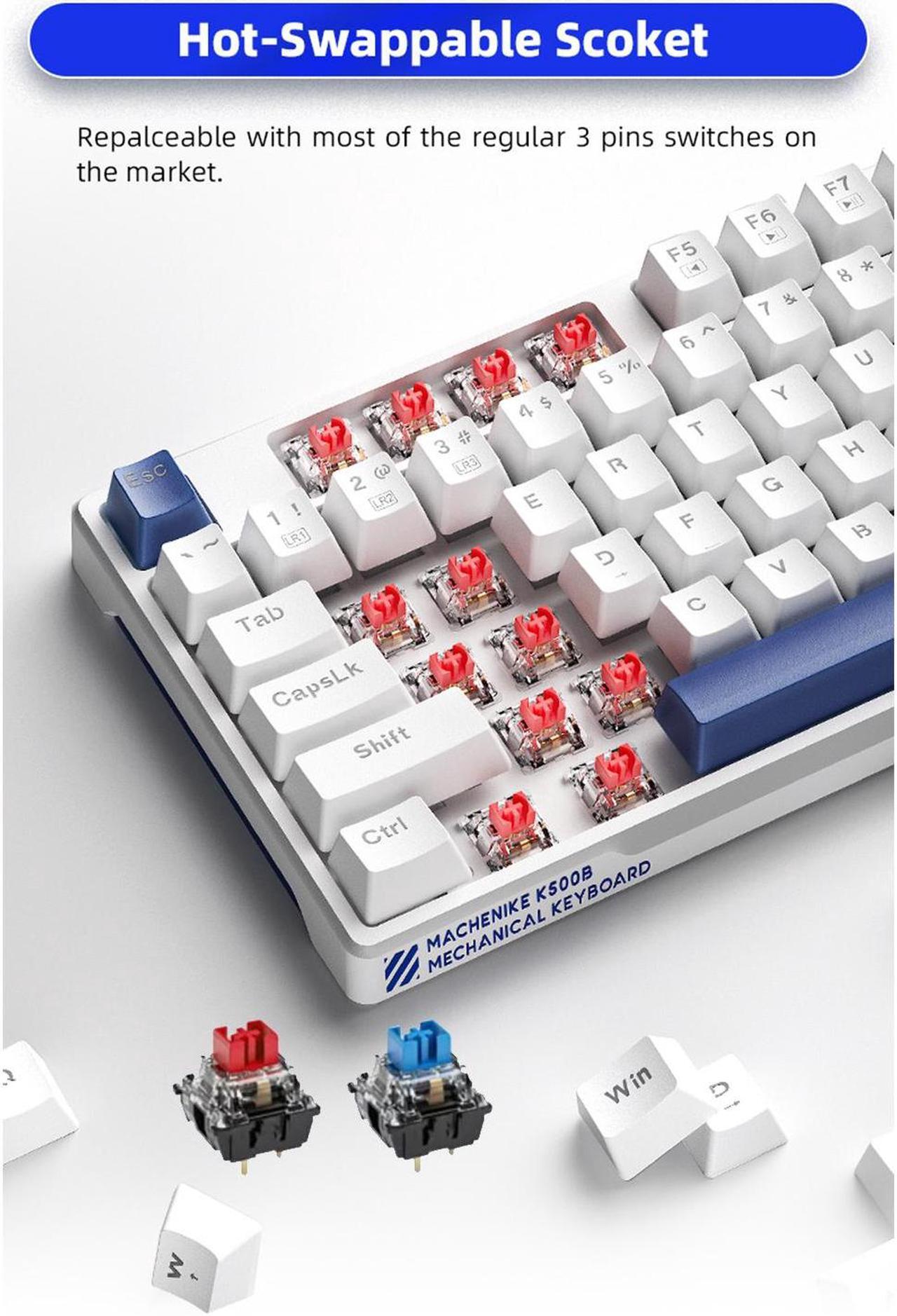 Alt view image 3 of 5 - Machenike K500B 75% Mechanical Keyboard, 87 Keys TKL Compact Gaming Wired Keyboard, Hot Swappable Clicky Blue Switch, Dynamic RGB Backlit, PBT Keycaps, White/Blue
