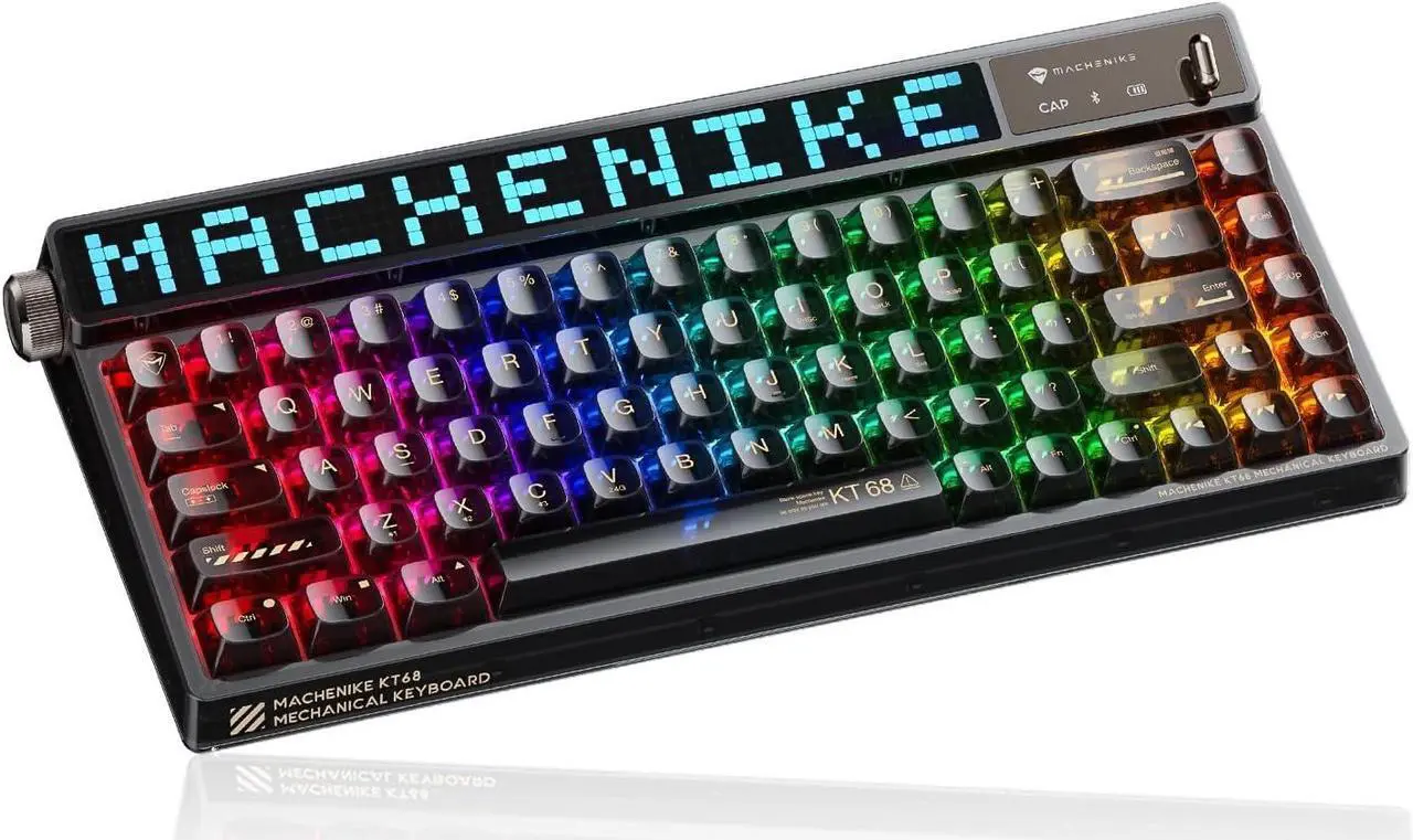 Main image of Machenike KT68 Pro 65% RGB Wireless Compact Mechanical Gaming Keyboard, Customizable LED Screen, 3-Modes 68 Keys Hot Swappable Gateron Brown Switch,Transparent Keycaps, Win/Mac, Black
