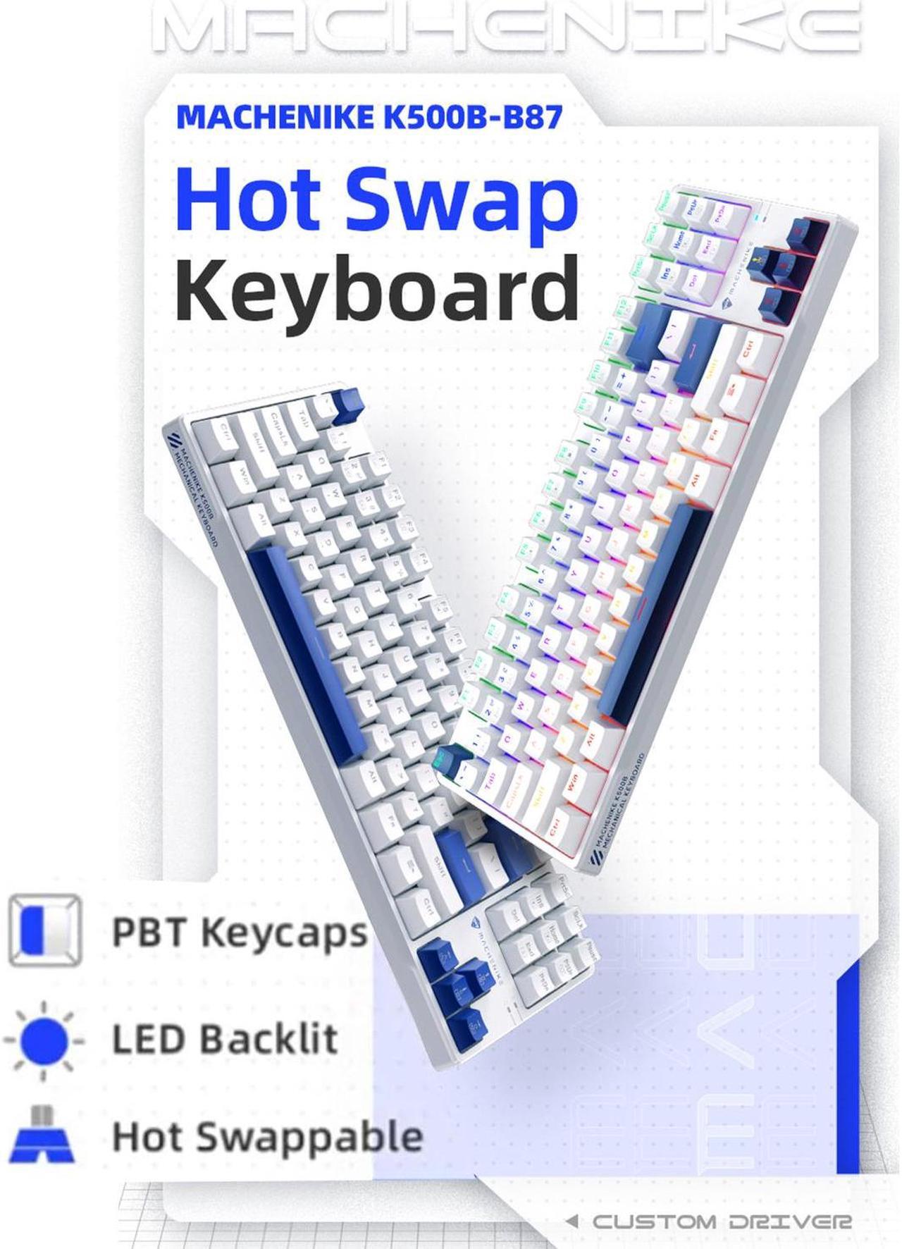 Alt view image 2 of 5 - Machenike K500B 75% Mechanical Keyboard, 87 Keys TKL Compact Gaming Wired Keyboard, Hot Swappable Clicky Blue Switch, Dynamic RGB Backlit, PBT Keycaps, White/Blue