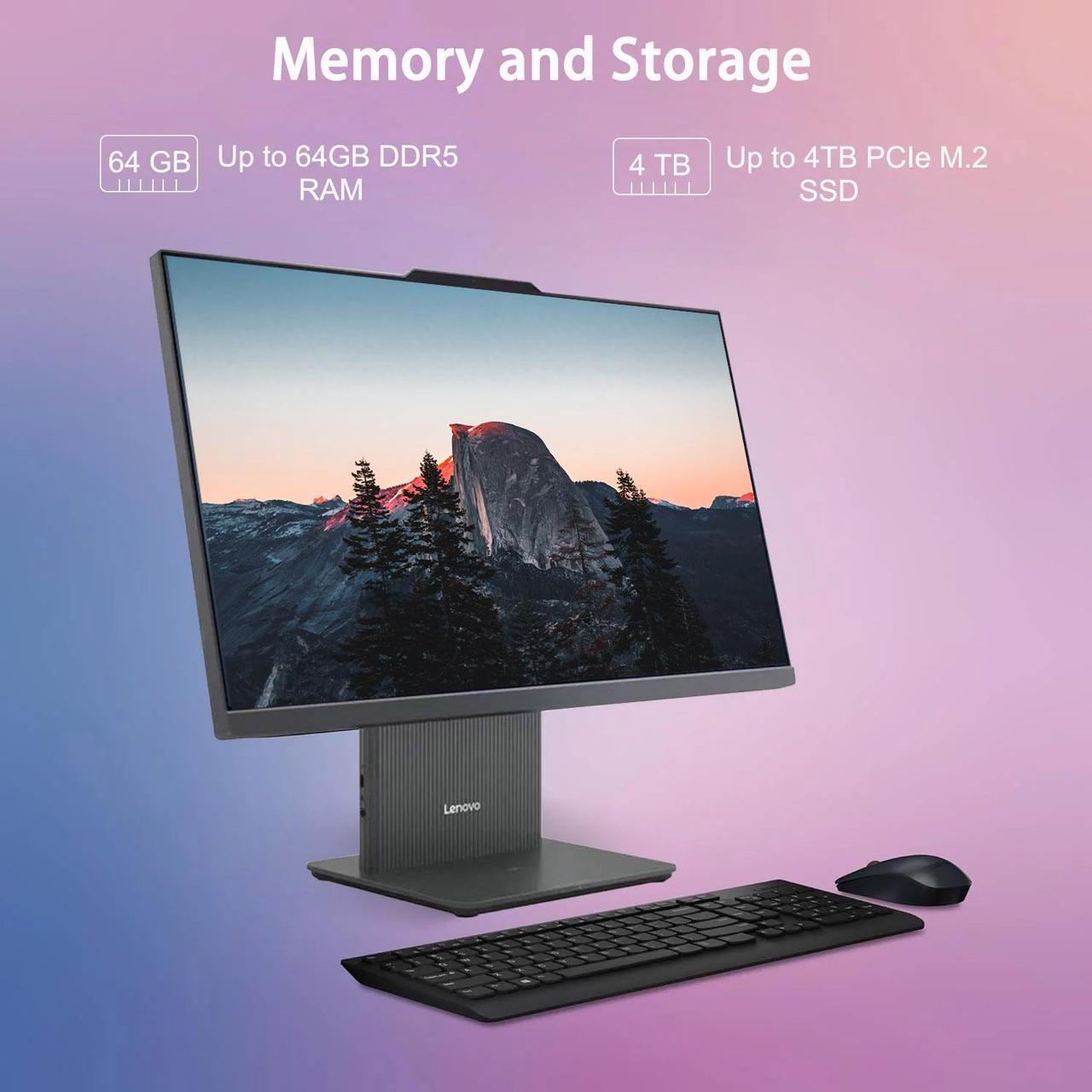 Alt view image 3 of 5 - Lenovo IdeaCentre I Gen 9 Daily All-in-One, 27" FHD Touchscreen 100Hz, AMD Ryzen 7 7735HS, 64GB DDR5 RAM, 1TB SSD, Webcam, HDMI, Wireless Keyboard & Mouse, Wi-Fi 6, Windows 11 Pro, Grey
