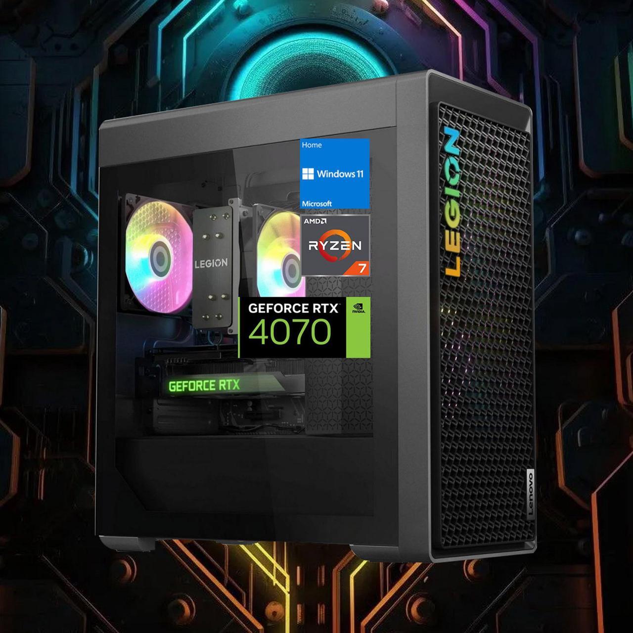 Main image of Lenovo Legion T5 Gaming Desktop, AMD Ryzen 7 7700, NVIDIA GeForce RTX 4070 Super, 32GB DDR5 RAM, 2TB SSD, Wired KB & Mouse, DP Port, HDMI, RJ45, Wi-Fi 6, Windows 11 Home