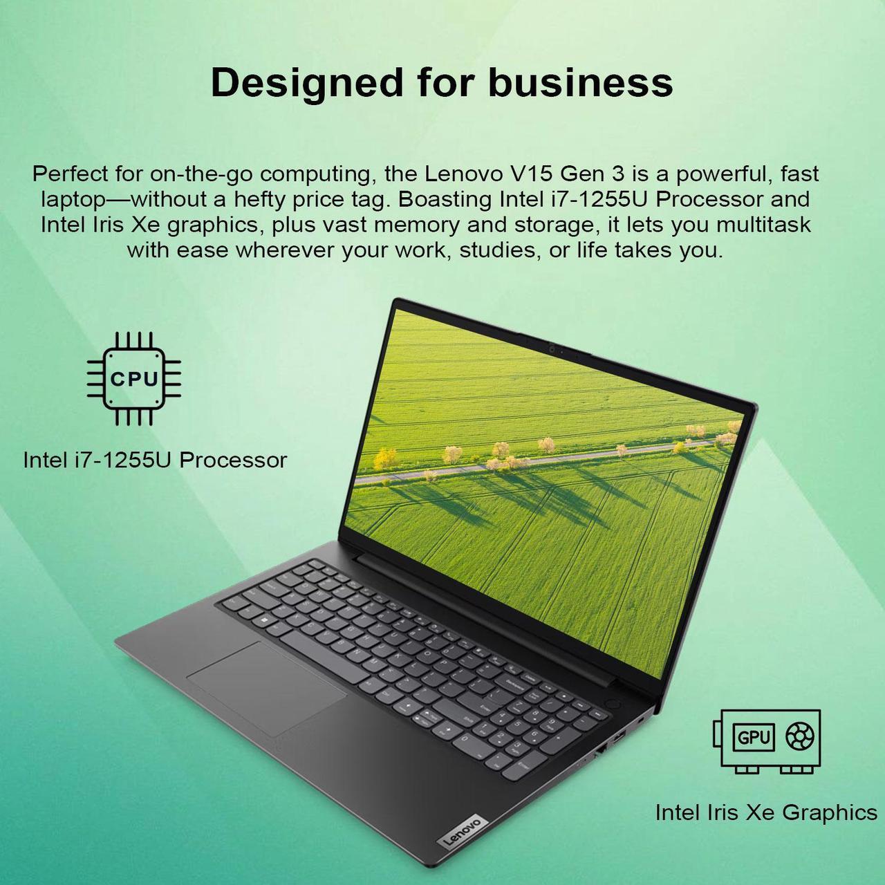 Alt view image 2 of 6 - Lenovo V15 Gen 3 Business Laptop, 15.6" FHD Display, Intel i7-1255U, 40GB RAM, 2TB SSD, Webcam, HDMI, RJ-45, Wi-Fi 6, Windows 11 Pro, Black