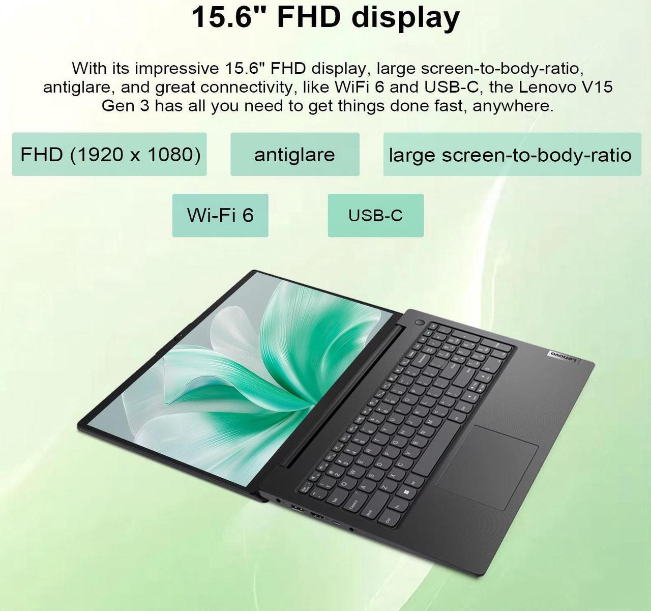 Alt view image 3 of 6 - Lenovo V15 Gen 3 Business Laptop, 15.6" FHD Display, Intel i7-1255U, 40GB RAM, 2TB SSD, Webcam, HDMI, RJ-45, Wi-Fi 6, Windows 11 Pro, Black