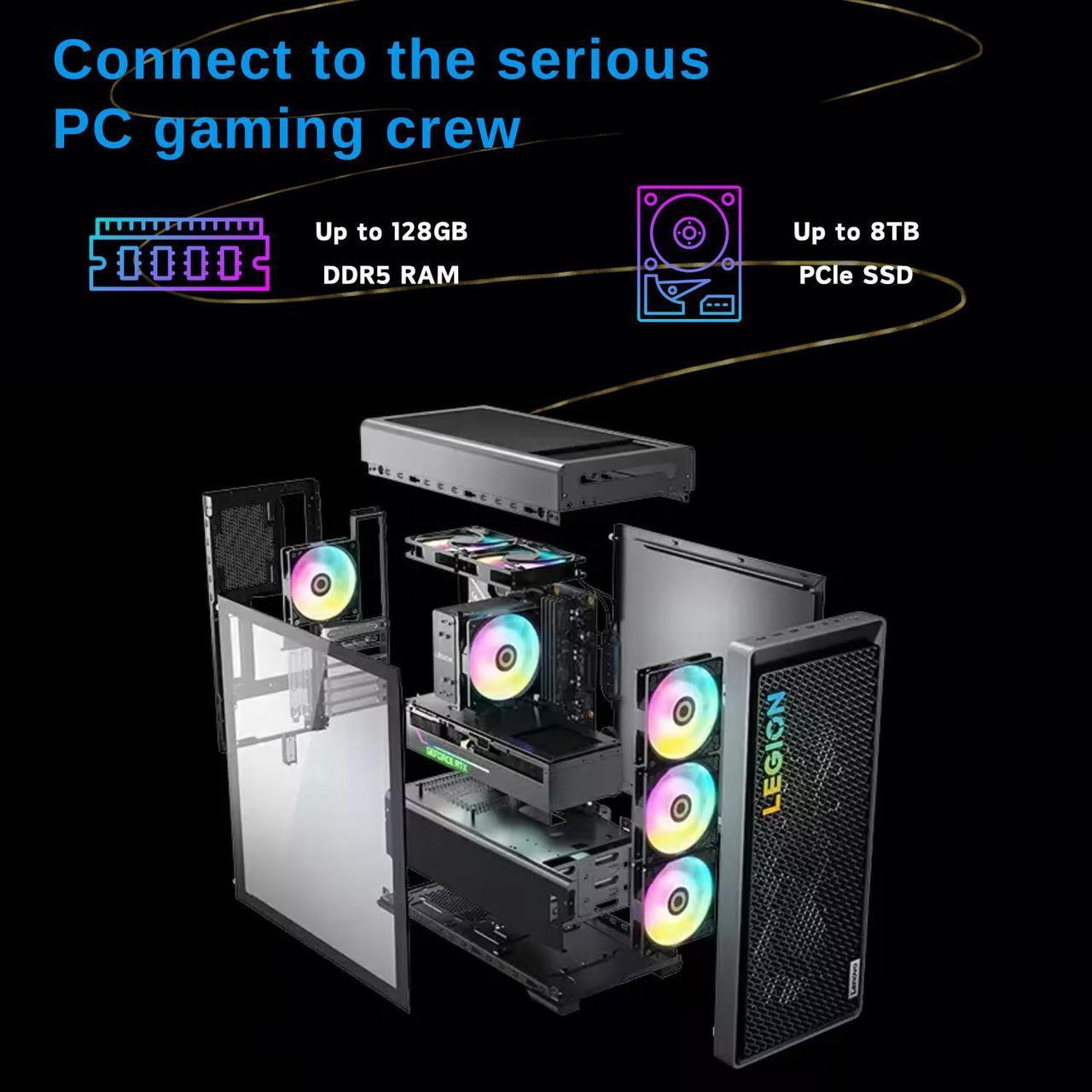 Alt view image 2 of 6 - Lenovo 2024 Legion i9 RTX 4080 Super Premium Gaming Desktop, Intel Core i9-14900KF, NVIDIA GeForce RTX 4080 Super, 64GB DDR5 RAM, 2TB SSD, DisplayPort, Wi-Fi 6, Wired KB&Mouse, W11P, Grey