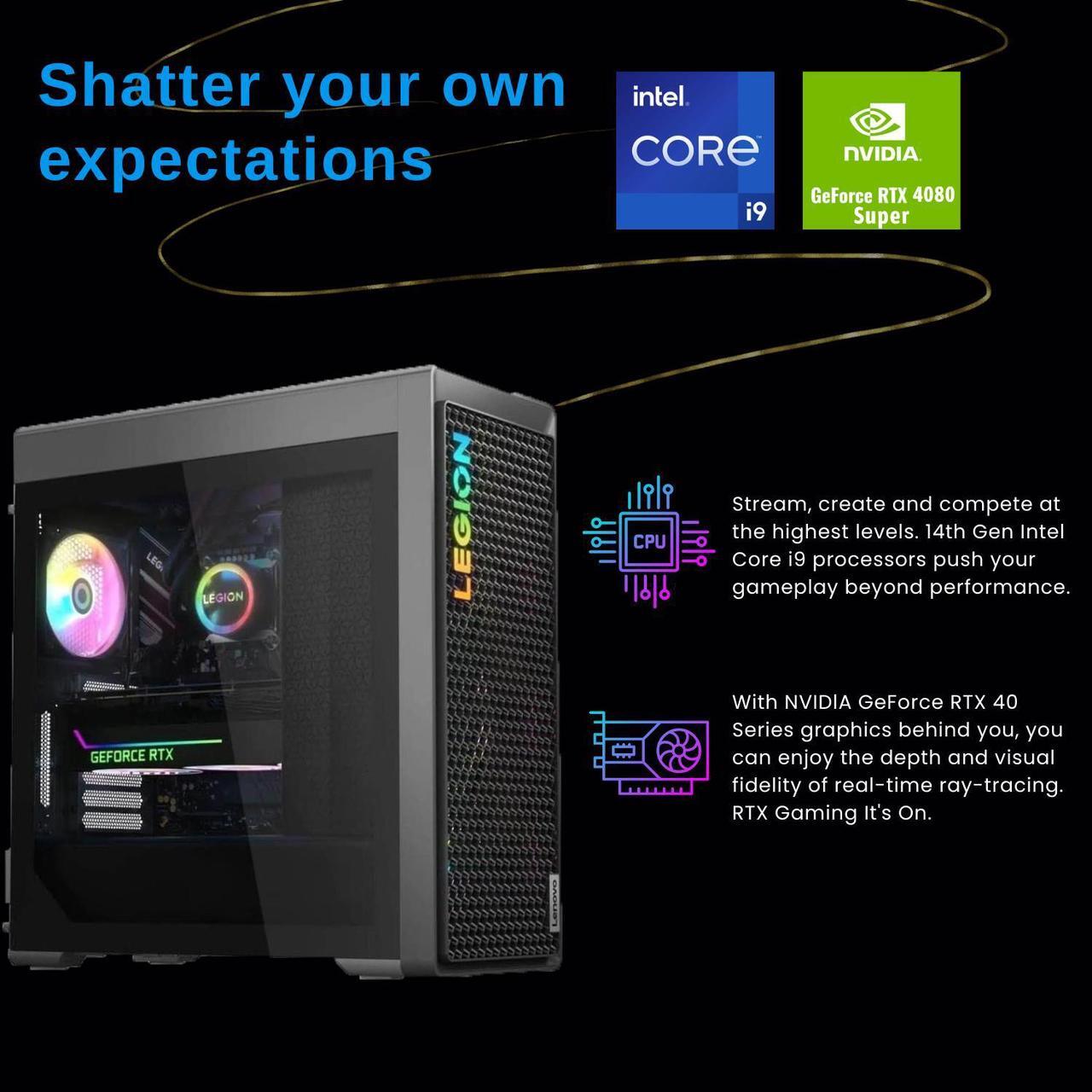 Alt view image 3 of 6 - Lenovo 2024 Legion i9 RTX 4080 Super Premium Gaming Desktop, Intel Core i9-14900KF, NVIDIA GeForce RTX 4080 Super, 64GB DDR5 RAM, 2TB SSD, DisplayPort, Wi-Fi 6, Wired KB&Mouse, W11P, Grey