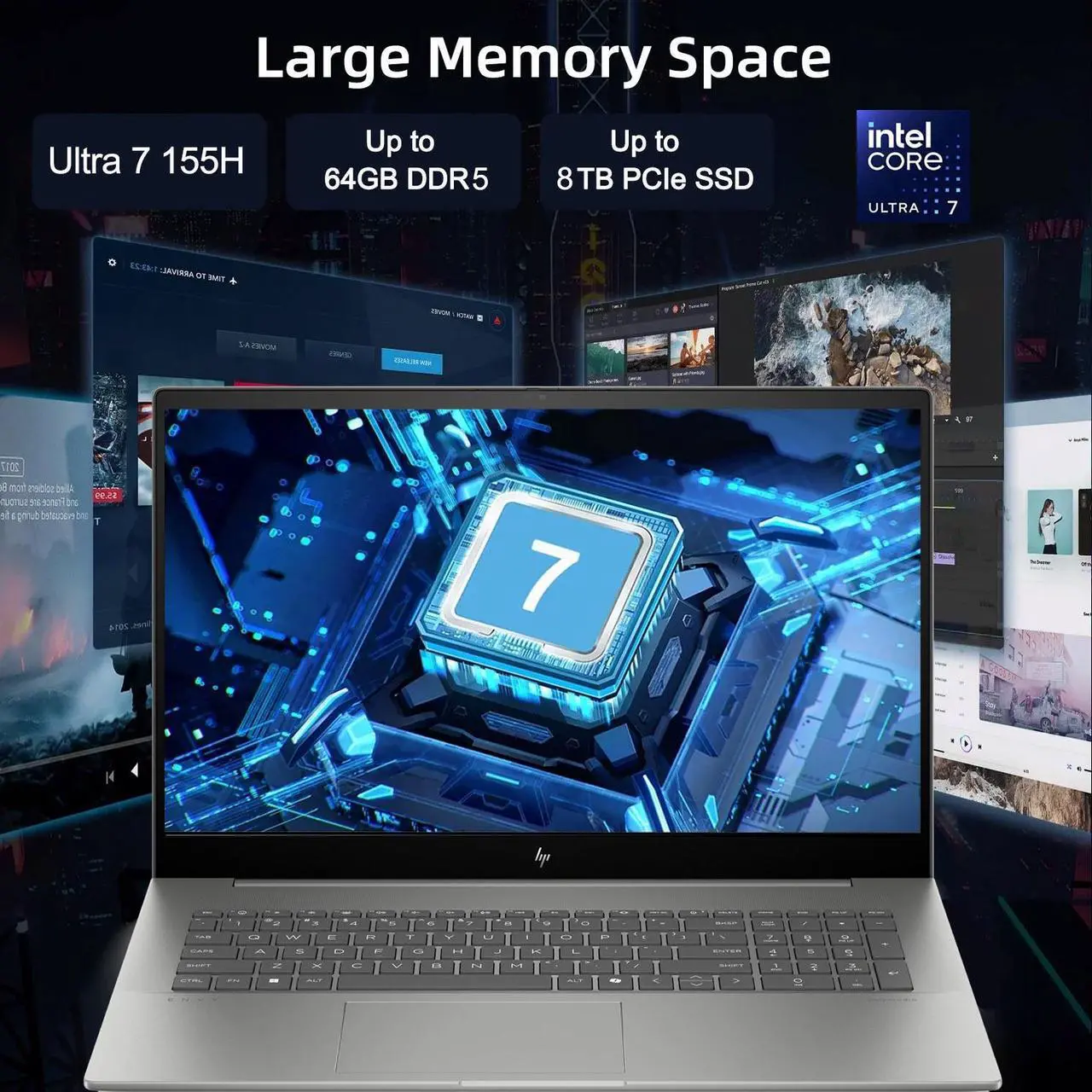 Alt view image 3 of 6 - HP Envy Daily Traditional Laptop, 17.3" FHD Touchscreen, Intel Core Ultra 7 155H, 16GB DDR5 RAM, 1TB SSD, Backlit Keyboard, HDMI, Wi-Fi 7, Windows 11 Home