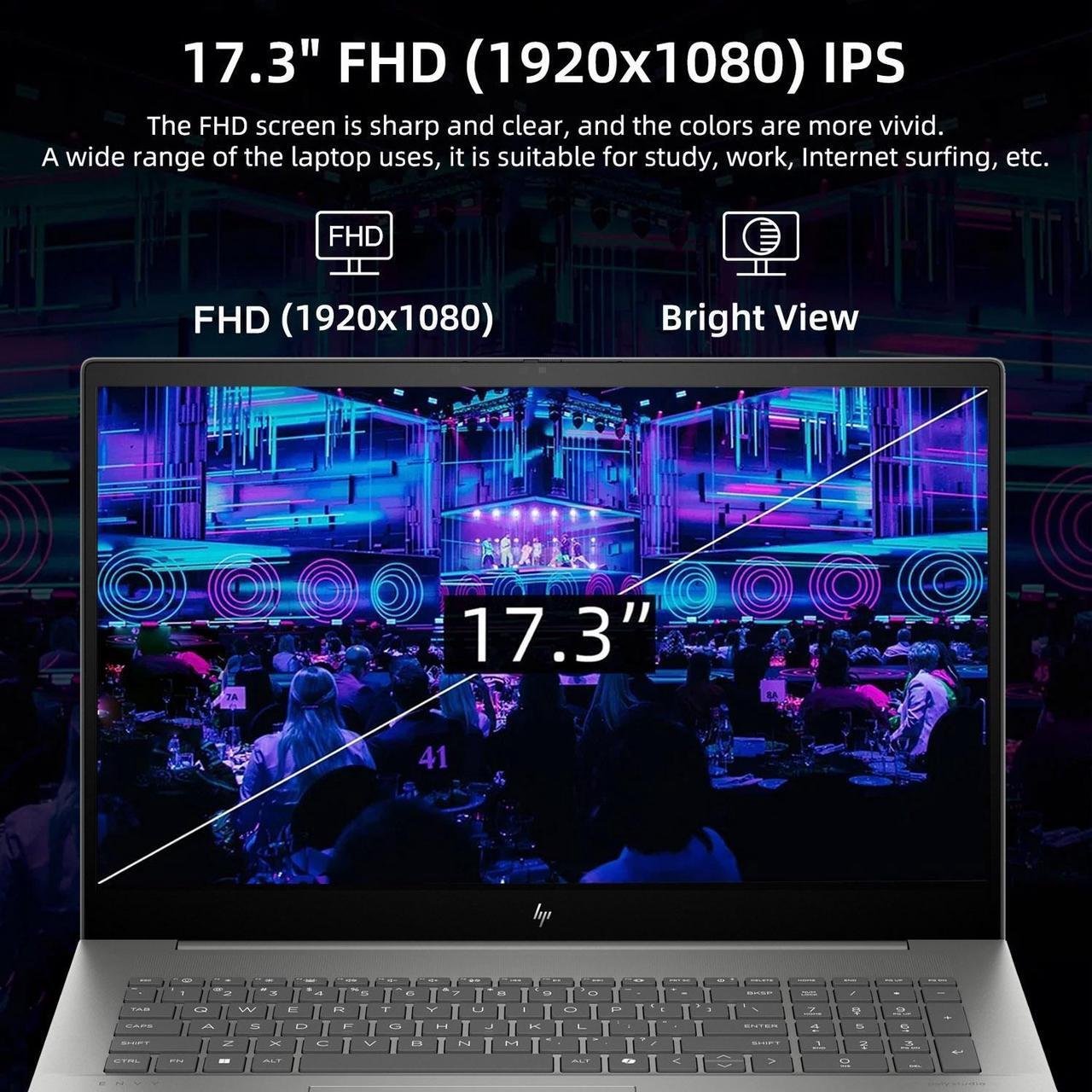 Alt view image 2 of 6 - HP Envy Daily Traditional Laptop, 17.3" FHD Touchscreen, Intel Core Ultra 7 155H, 16GB DDR5 RAM, 1TB SSD, Backlit Keyboard, HDMI, Wi-Fi 7, Windows 11 Home