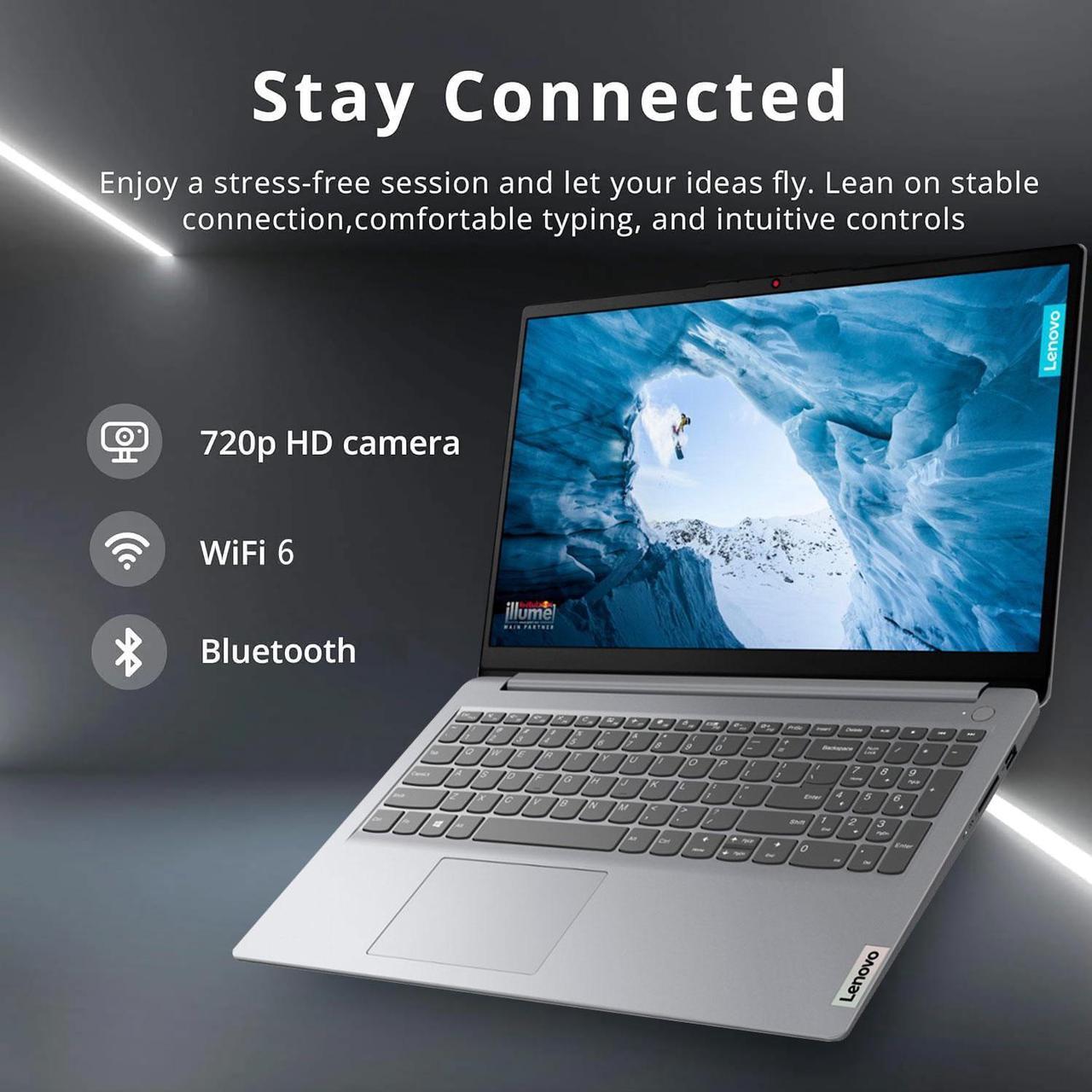 Alt view image 4 of 7 - Lenovo IdeaPad 1 Laptop, 15.6" FHD Touchscreen, Intel Core i3-1215U Processor, 12GB RAM, 256GB PCIe SSD, SD Card Reader, HDMI, Webcam, Wi-Fi 6, Windows 11 Home, Grey