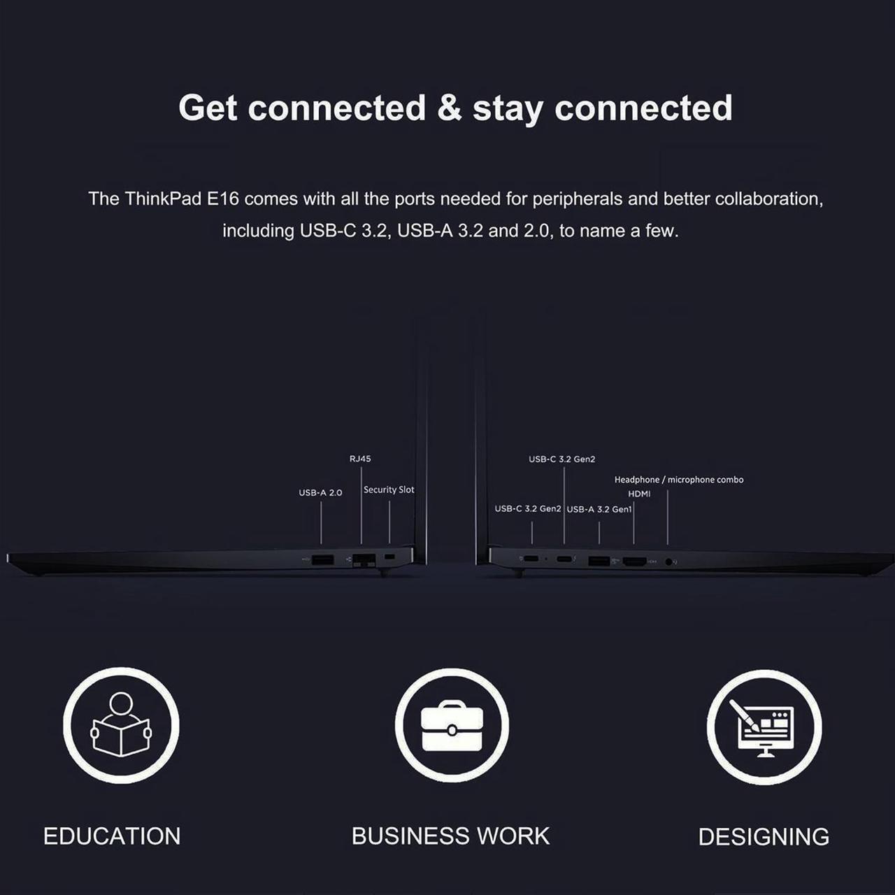 Alt view image 4 of 6 - Lenovo Newest ThinkPad E16 Gen 1 16" Business Laptop, 13th Gen Core i5-13420H (Beat Ryzen 5 7530U), 16GB RAM, 1TB SSD, Backlit Keyboard, Wi-Fi 6, Windows 11 Pro, Black