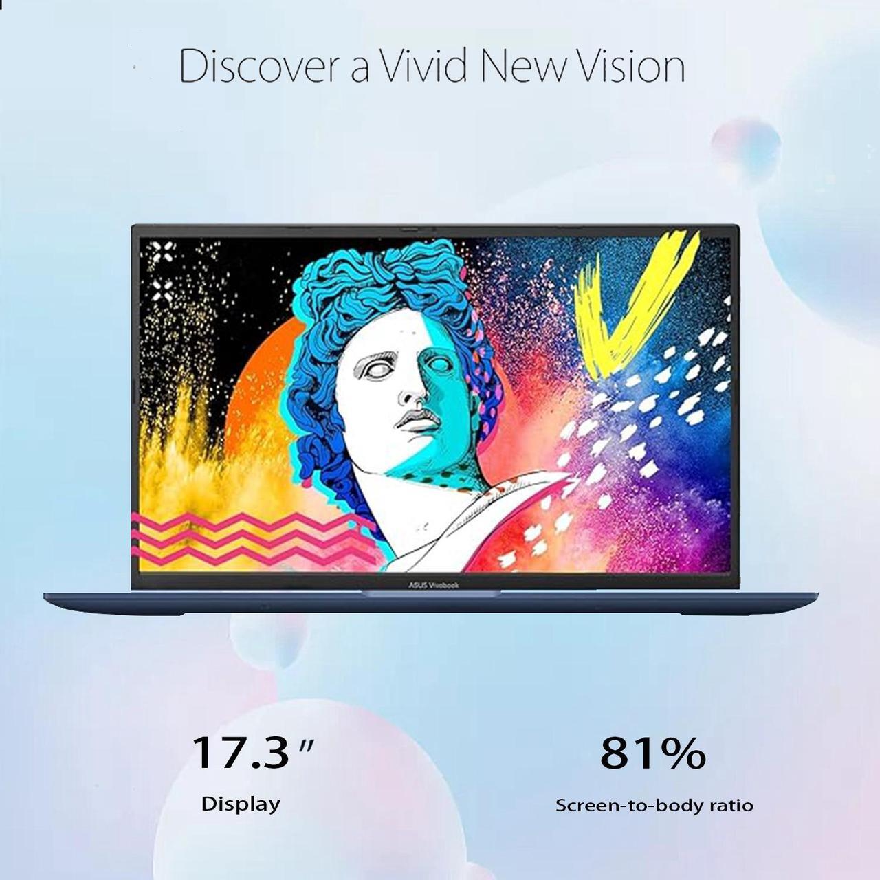 Alt view image 2 of 7 - ASUS Newest Vivobook 17 Business Laptop, 17.3'' FHD Display, 12th Gen Intel Core i3-1215U, 8GB RAM,512GB SSD, HDMI, Webcam, Wi-Fi, Windows 11 Pro, Blue