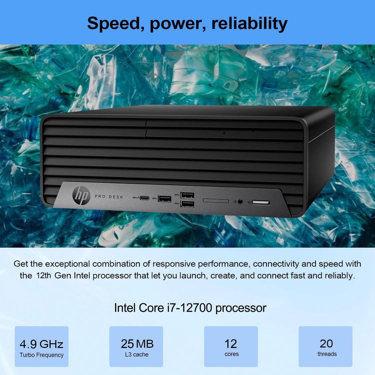 Alt view image 2 of 7 - HP ProDesk 400 G9 Small Form Factor Business Desktop, Intel i7-12700 Processor, 32GB RAM, 1TB PCIe SSD, Wi-Fi 6, HDMI, Type-C, RJ-45, Display Port, Wired KB and Mouse, Windows 11 Pro, Black