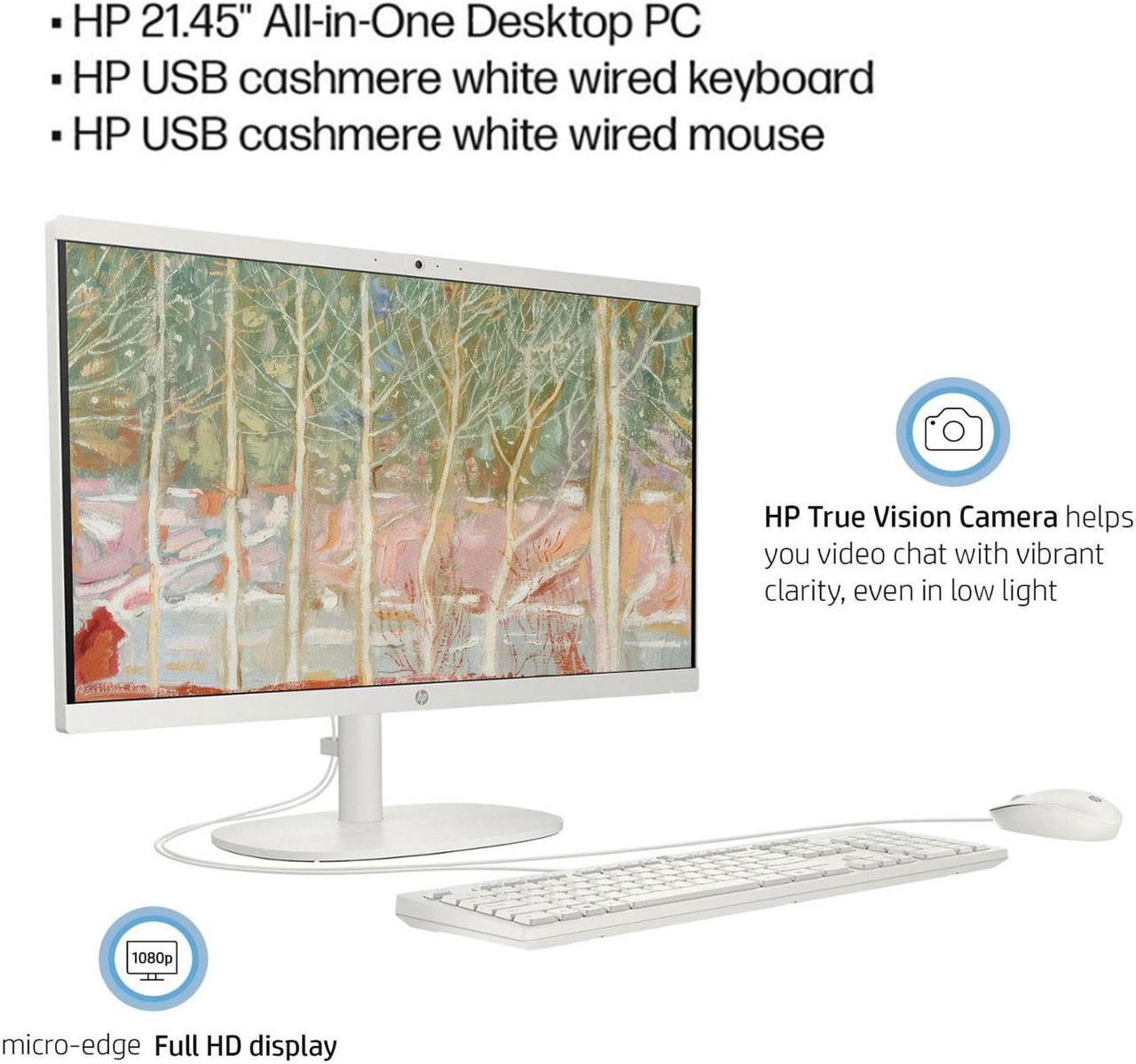 Alt view image 2 of 7 - HP Premium All-in-One Desktop, 21.5" FHD Display, Intel Celeron J4025, 32GB RAM, 2TB SSD, Webcam, HDMI, Wi-Fi 6, Wired KB & Mouse, Windows 11 Home, White, UC310 256GB USB Flash Drive Black Bundle