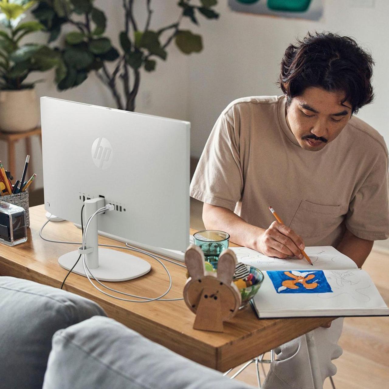 Alt view image 6 of 7 - HP Premium All-in-One Desktop, 21.5" FHD Display, Intel Celeron J4025, 32GB RAM, 2TB SSD, Webcam, HDMI, Wi-Fi 6, Wired KB & Mouse, Windows 11 Home, White, UC310 256GB USB Flash Drive Black Bundle