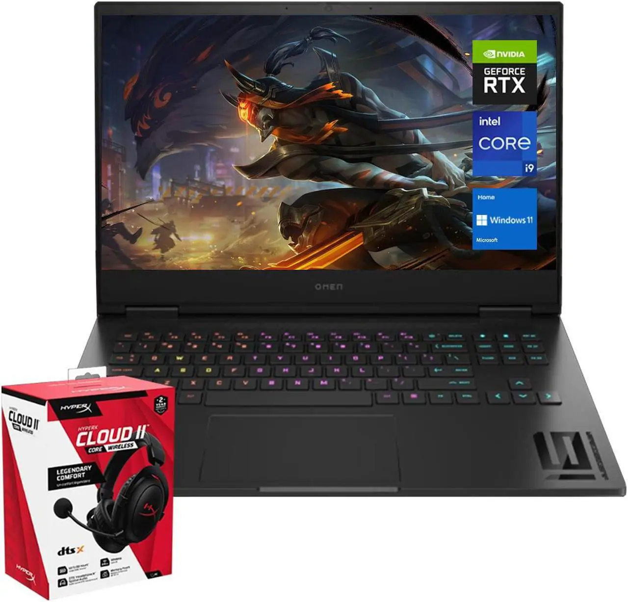 Main image of HP Omen 16.1" i9 RTX 4080 Gaming Laptop, QHD 240Hz Display, Intel i9-14900HX, NVIDIA GeForce RTX 4080, 32GB DDR5 RAM, 1TB SSD, RGB Backlit KB, Wi-Fi 7, W11H, HyperX Cloud II Core Wireless headset