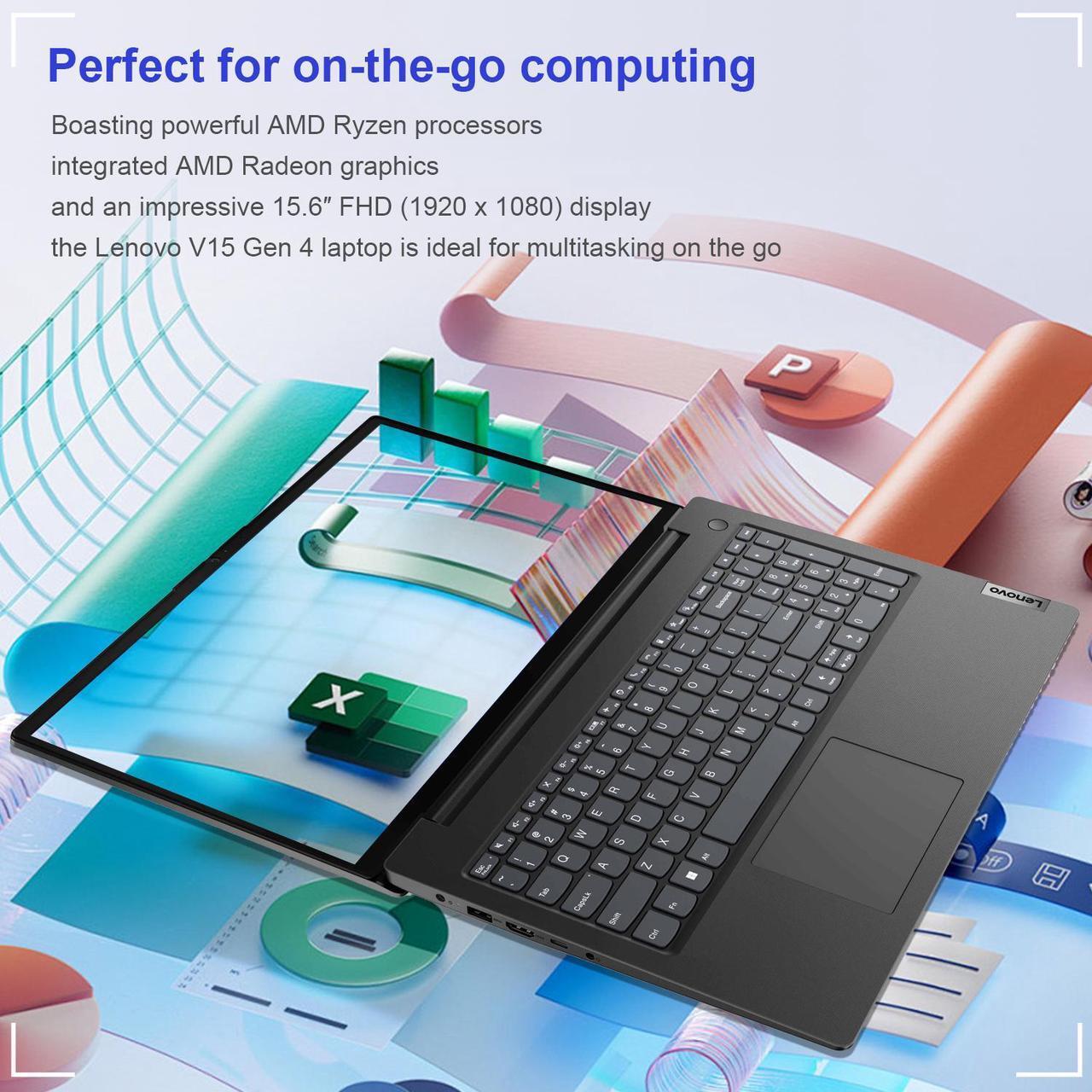 Alt view image 3 of 5 - Lenovo V-Series V15 Business Laptop, 15.6" FHD Display, AMD Ryzen 7 7730U, 40GB RAM, 1TB SSD, Numeric Keypad, HDMI, RJ45, Webcam, Wi-Fi, Windows 11 Pro, Black