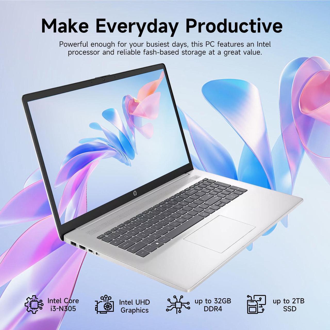 Alt view image 2 of 7 - HP Newest 17.3" Touchscreen Laptop, 8-Cores Intel Core i3-N305, 16GB RAM, 128GB eMMC + 2TB SSD, Numeric Keypad, Webcam, HDMI, Wi-Fi 6, Windows 11 Home, Silver