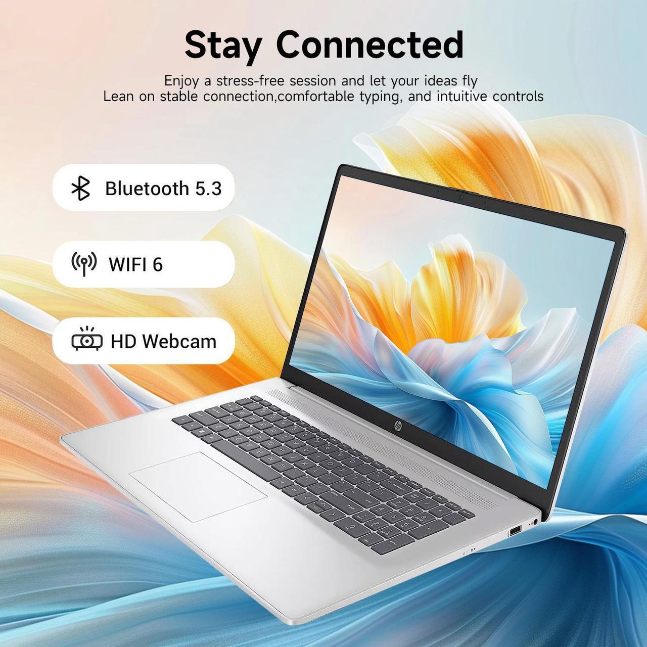 Alt view image 3 of 7 - HP Newest 17.3" Touchscreen Laptop, 8-Cores Intel Core i3-N305, 16GB RAM, 128GB eMMC + 2TB SSD, Numeric Keypad, Webcam, HDMI, Wi-Fi 6, Windows 11 Home, Silver