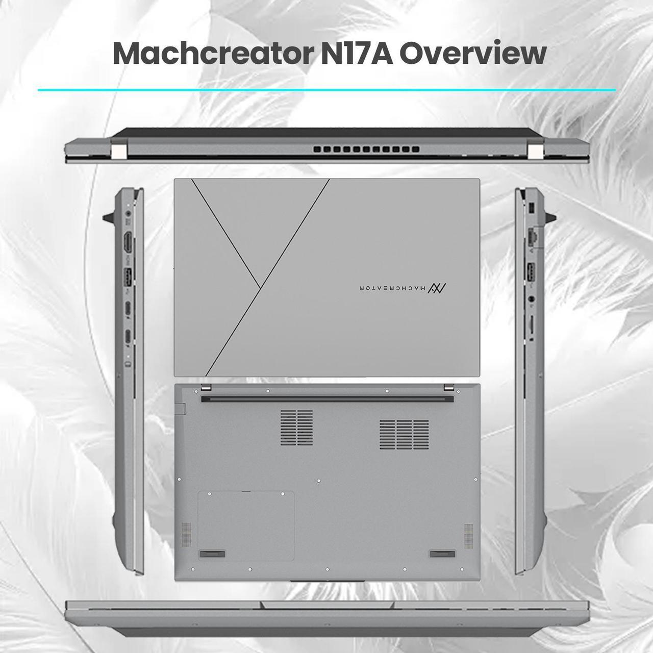 Alt view image 5 of 5 - Machenike Machcreator N17A 17.3" Laptop, 17.3" FHD 120Hz Display, Intel N100 Processor, 8GB DDR5 RAM, 256GB SSD, Backlit Keyboard, SD Card Reader, Wi-Fi, HDMI, Webcam, Windows 11 Home, Gray