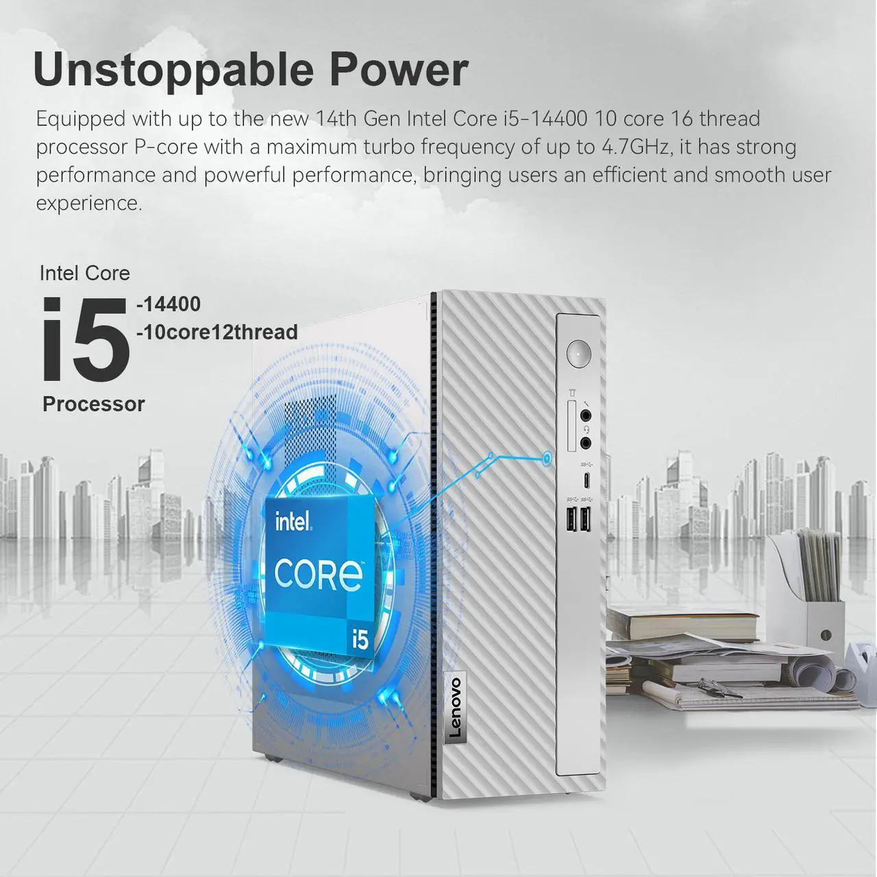 Alt view image 2 of 6 - Lenovo IdeaCentre Pro 3 i5 Desktop, Intel i5-14400,7-in-1 Card Reader, 16GB RAM, 1TB SSD, Wi-Fi 6, VGA, Wired KB & Mouse, Windows 11 Pro