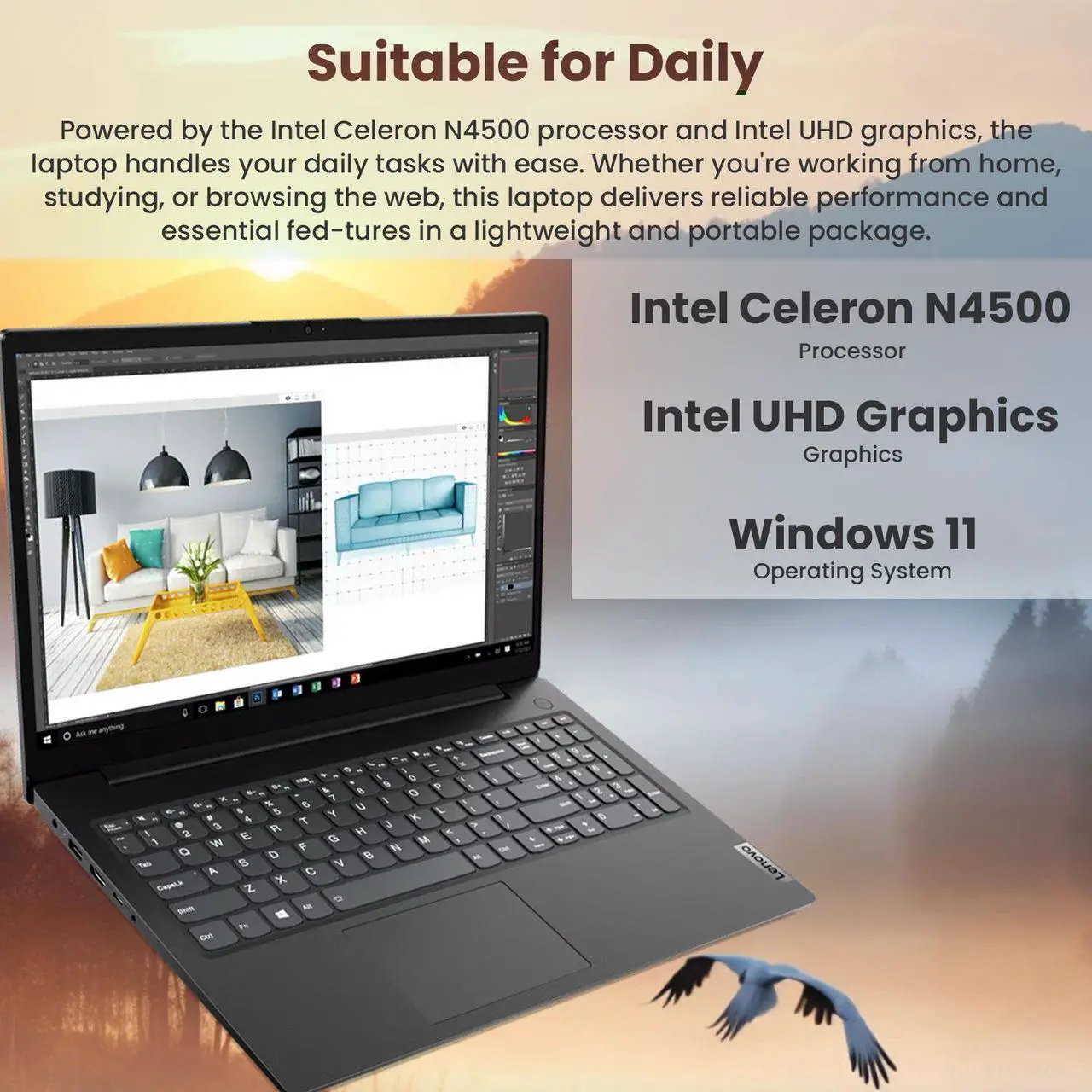 Alt view image 3 of 6 - Lenovo V15 15.6" FHD Laptop, Intel Dual-core Processor, 16GB RAM, 1TB SSD, Webcam, HDMI, Wi-Fi, Windows 11 Pro, Black