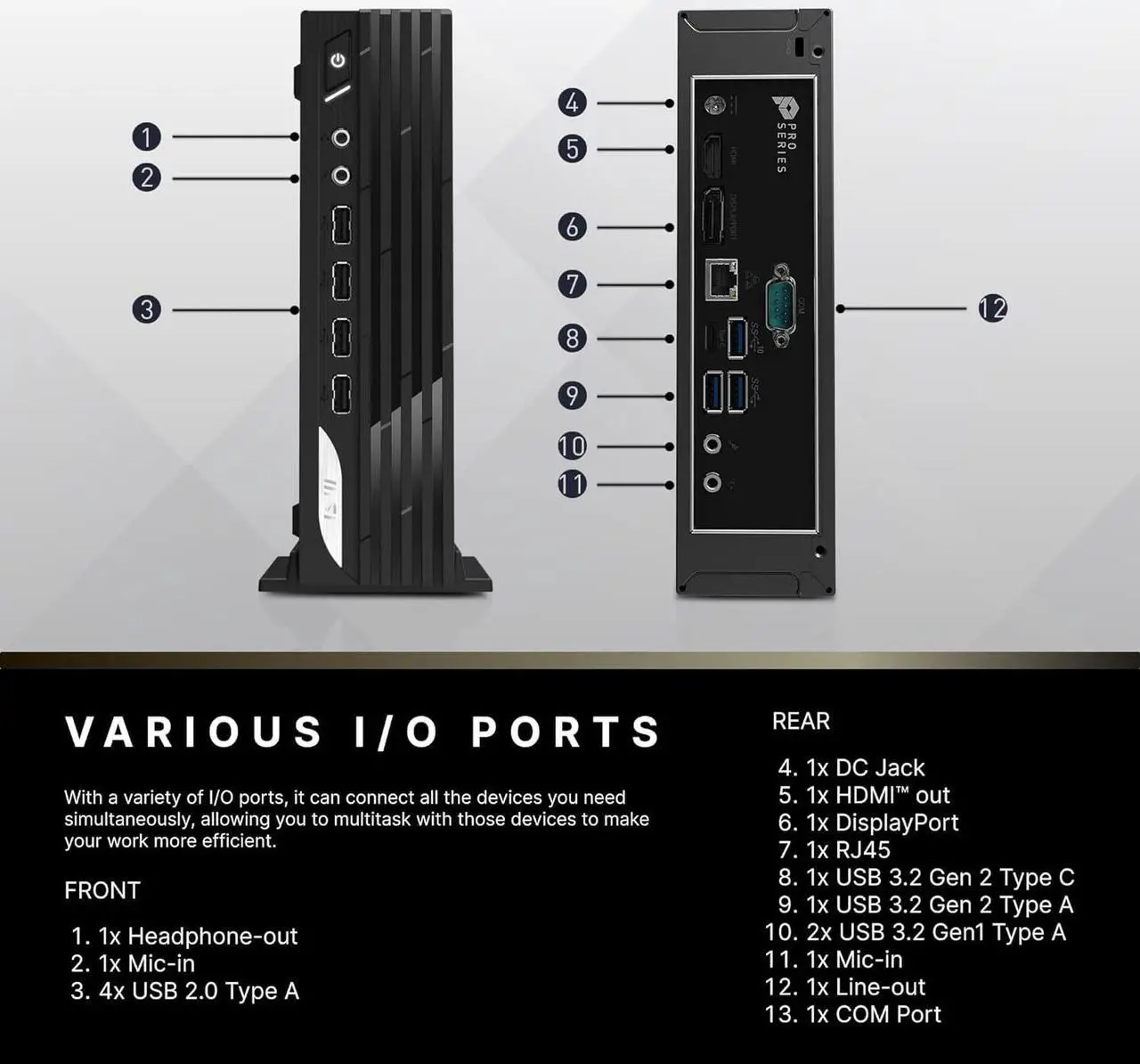 Alt view image 6 of 6 - MSI PRO DP21 Business MFF Desktop, Intel Core i7-13700, 32GB RAM, 1TB SSD, Wi-Fi 6, Win 11 Pro, Black