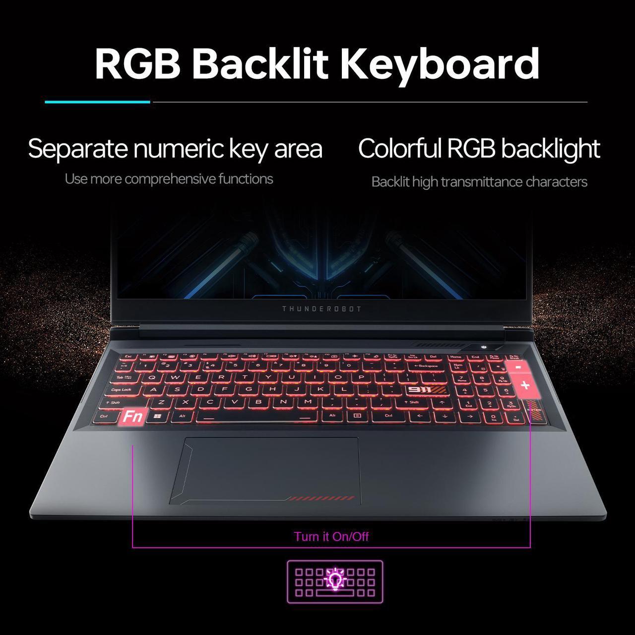 Alt view image 3 of 6 - Thunderobot Radiant 15 Gaming Laptop, 15.6" QHD 165hz 2.5K Display, 14th Gen Intel i7-14650HX, NVIDIA GeForce 4060, 32GB DDR5 RAM, 1TB SSD, RGB Backlit KB, Touchpad, Wi-Fi 6, Windows 11 Home