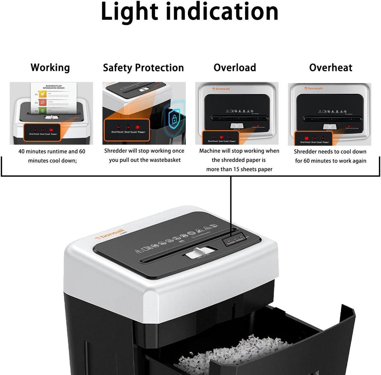 Alt view image 16 of 18 - Bonsaii 14-Sheet Cross-Cut Heavy Duty Paper Shredder, 30-Minute Continuous Running Time, Credit Card/Staples Shredders for Office, Quiet Shredding Machine with Jam Proof System (C169-B)