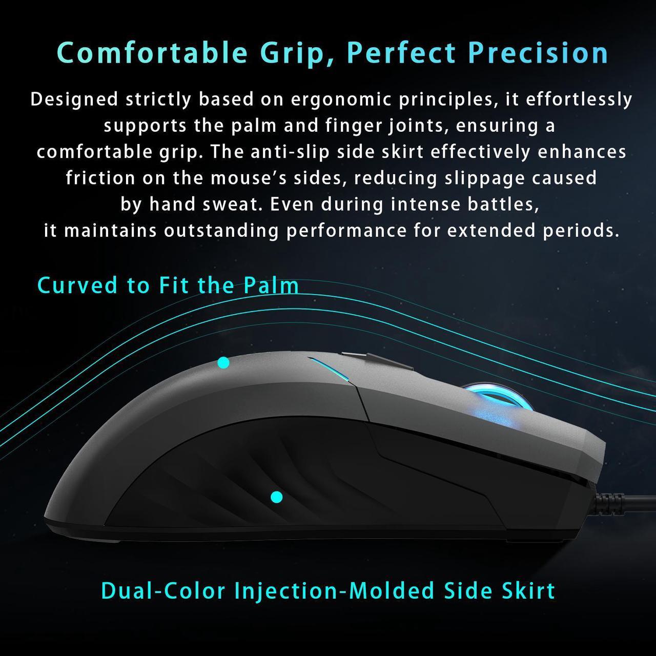 Alt view image 5 of 6 - Thunderobot MG701 Wired Gaming Mouse, Ultimate Gaming-Grade Chip, 4200 DPI Optical Sensor, High Rolling Rate, Ergonomic Design with Anti-Slip Side Grips, Black