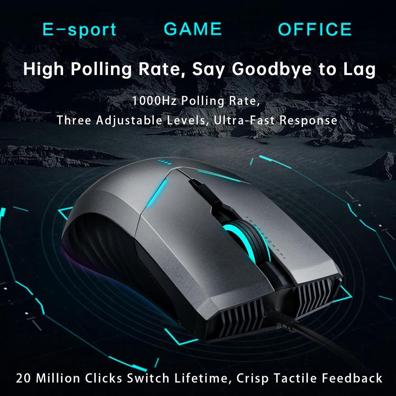 Alt view image 6 of 6 - Thunderobot MG701 Wired Gaming Mouse, Ultimate Gaming-Grade Chip, 4200 DPI Optical Sensor, High Rolling Rate, Ergonomic Design with Anti-Slip Side Grips, Black