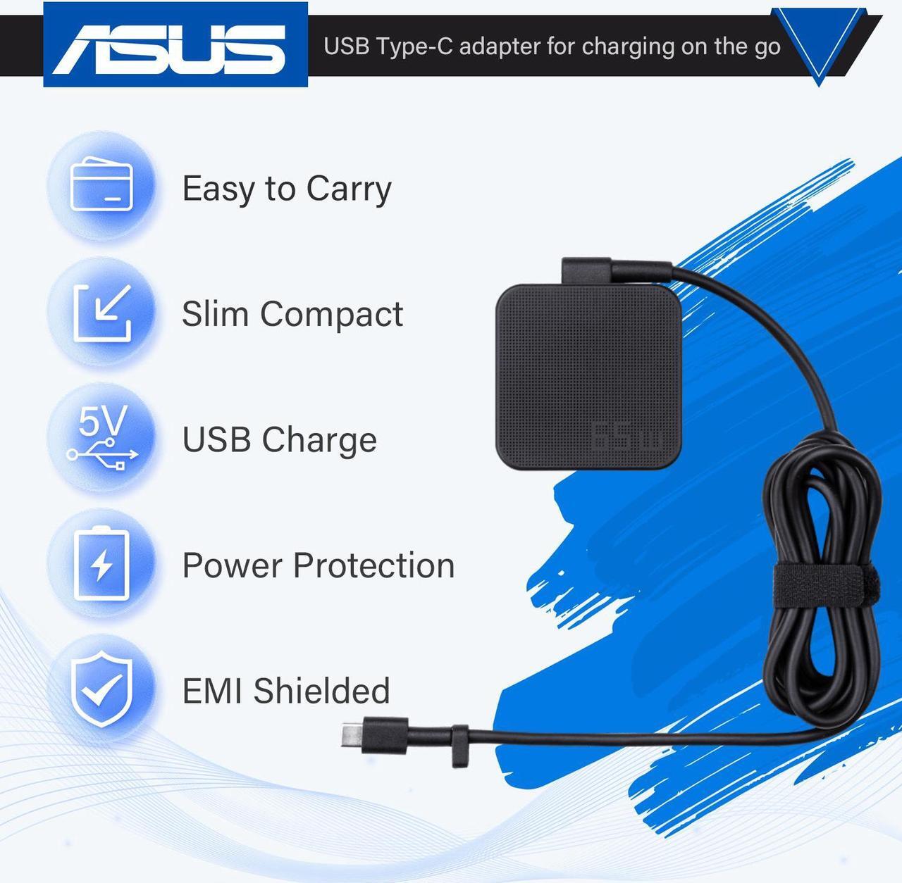 Alt view image 2 of 6 - ASUS 65W USB-C Power Adapter, Compatible with ZenBook, VivoBook, ROG, TUF, Creator Series, Chromebook, and ExpertBook Laptops. AC Charger with Supply Cord for Reliable Charging