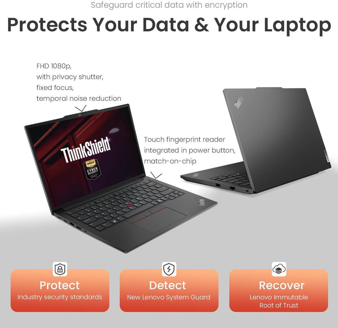 Alt view image 4 of 6 - Lenovo ThinkPad E14 Gen 6 Business Laptop, 14" FHD+ Display, AMD Ryzen 5 7535U, 16GB DDR5 RAM, 512GB SSD, Fingerprint Reader, Backlit Keyboard, Wi-Fi 6, RJ45 HDMI, Windows 11 Pro, Black