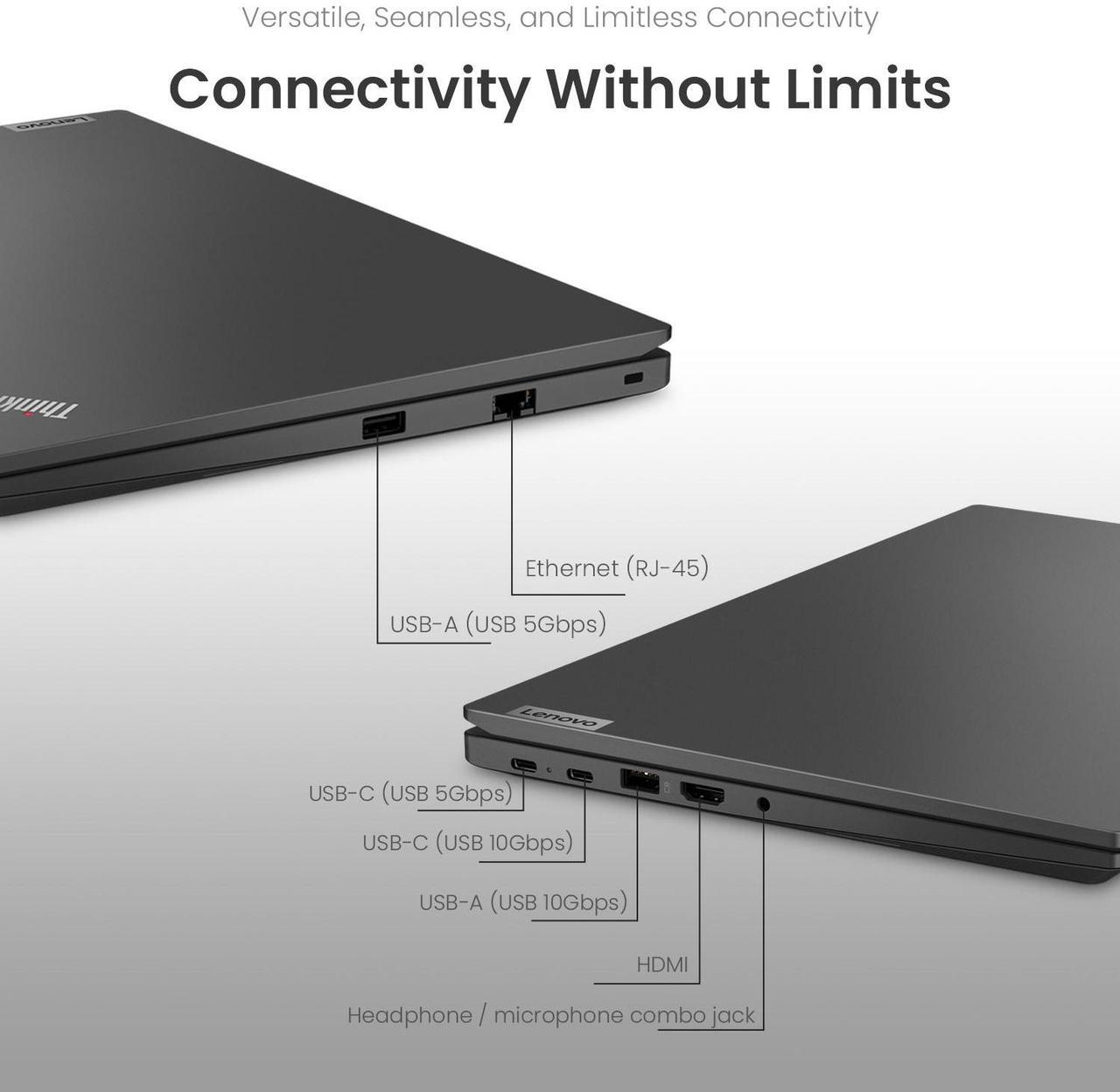 Alt view image 6 of 6 - Lenovo ThinkPad E14 Gen 6 Business Laptop, 14" FHD+ Display, AMD Ryzen 5 7535U, 16GB DDR5 RAM, 512GB SSD, Fingerprint Reader, Backlit Keyboard, Wi-Fi 6, RJ45 HDMI, Windows 11 Pro, Black