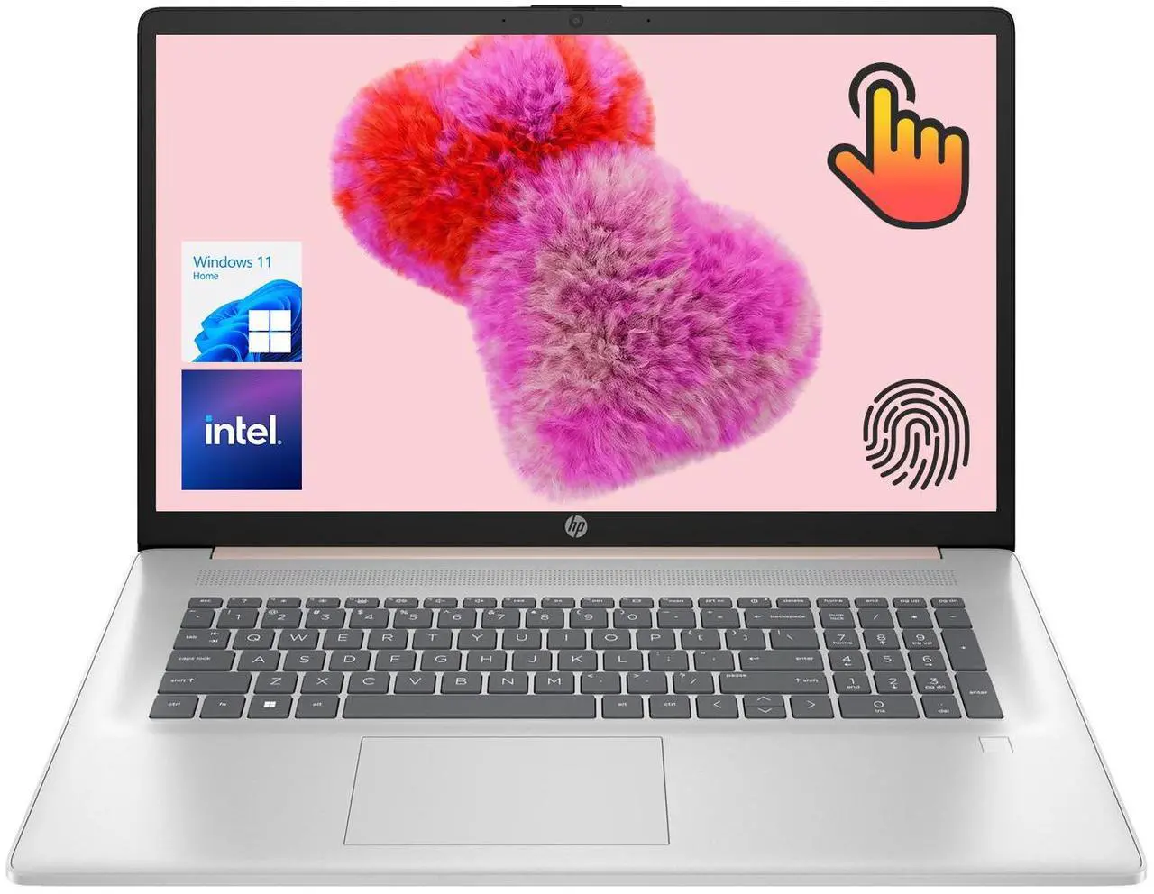 Main image of HP Essential 17t Daily Laptop, 17.3-inch Touchscreen, 8 core Intel Processor, 32GB RAM, 2TB SSD, Fingerprint Reader, Wi-Fi 6, Windows 11 Home, Rose