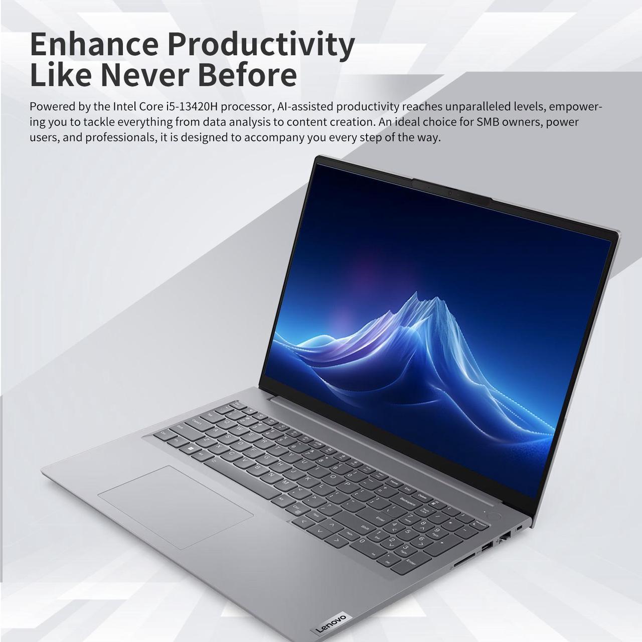 Alt view image 6 of 7 - Lenovo ThinkBook 16 Business Laptop, 16" FHD+ Display, Intel Core i5-13420H, 32GB DDR5 RAM, 1TB SSD, HDMI, SD Card Reader, HD 720p with Privacy Shutter, Wi-Fi 6, Windows 11 Pro, Grey