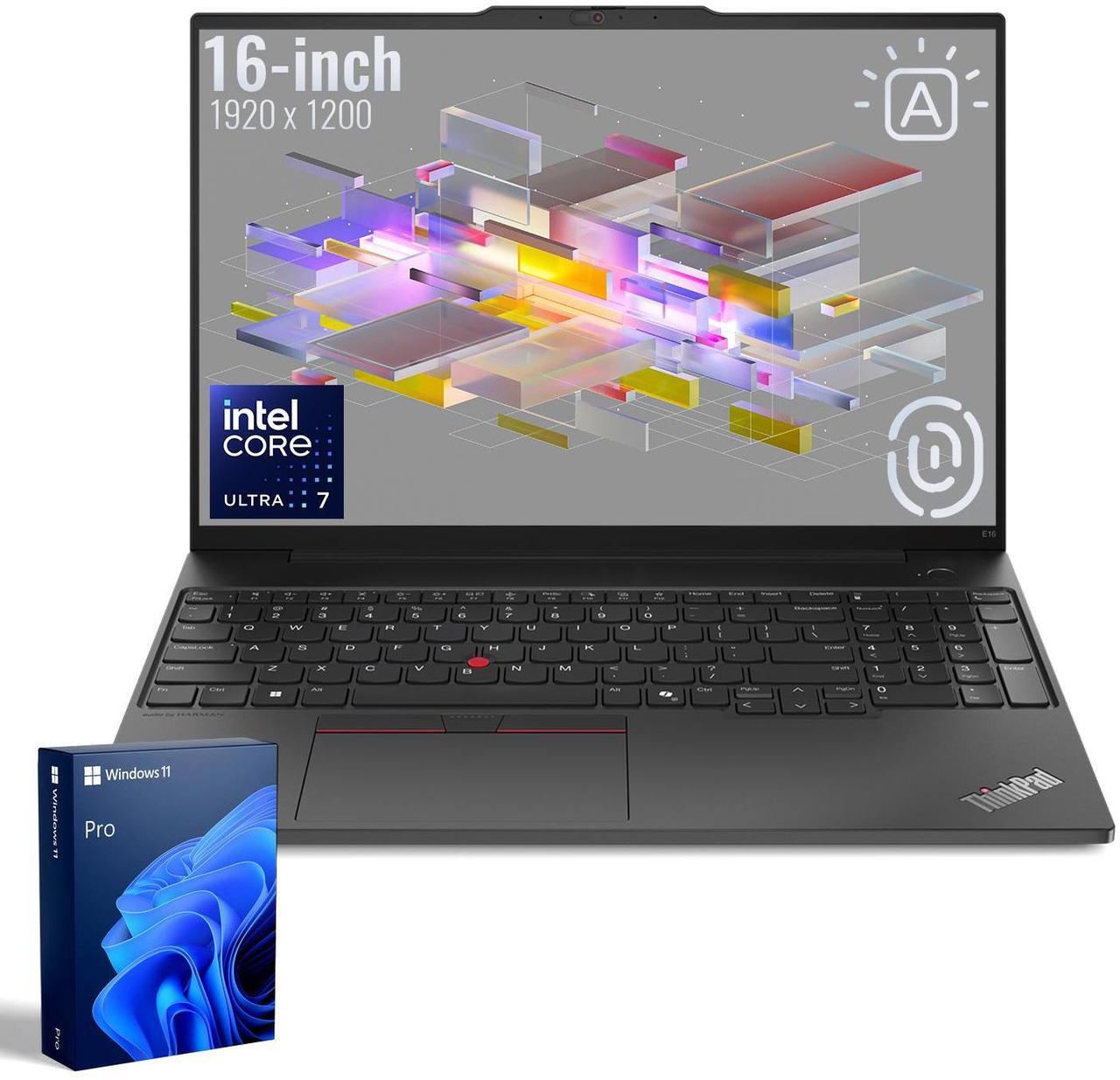 Main image of Lenovo ThinkPad E16 Business AI Laptop, 16" FHD+, Intel Core Ultra 7 155U, 32GB DDR5 RAM, 1TB SSD, Fingerprint, Backlit, HDMI, Wi-Fi 6, Windows 11 Pro, Black