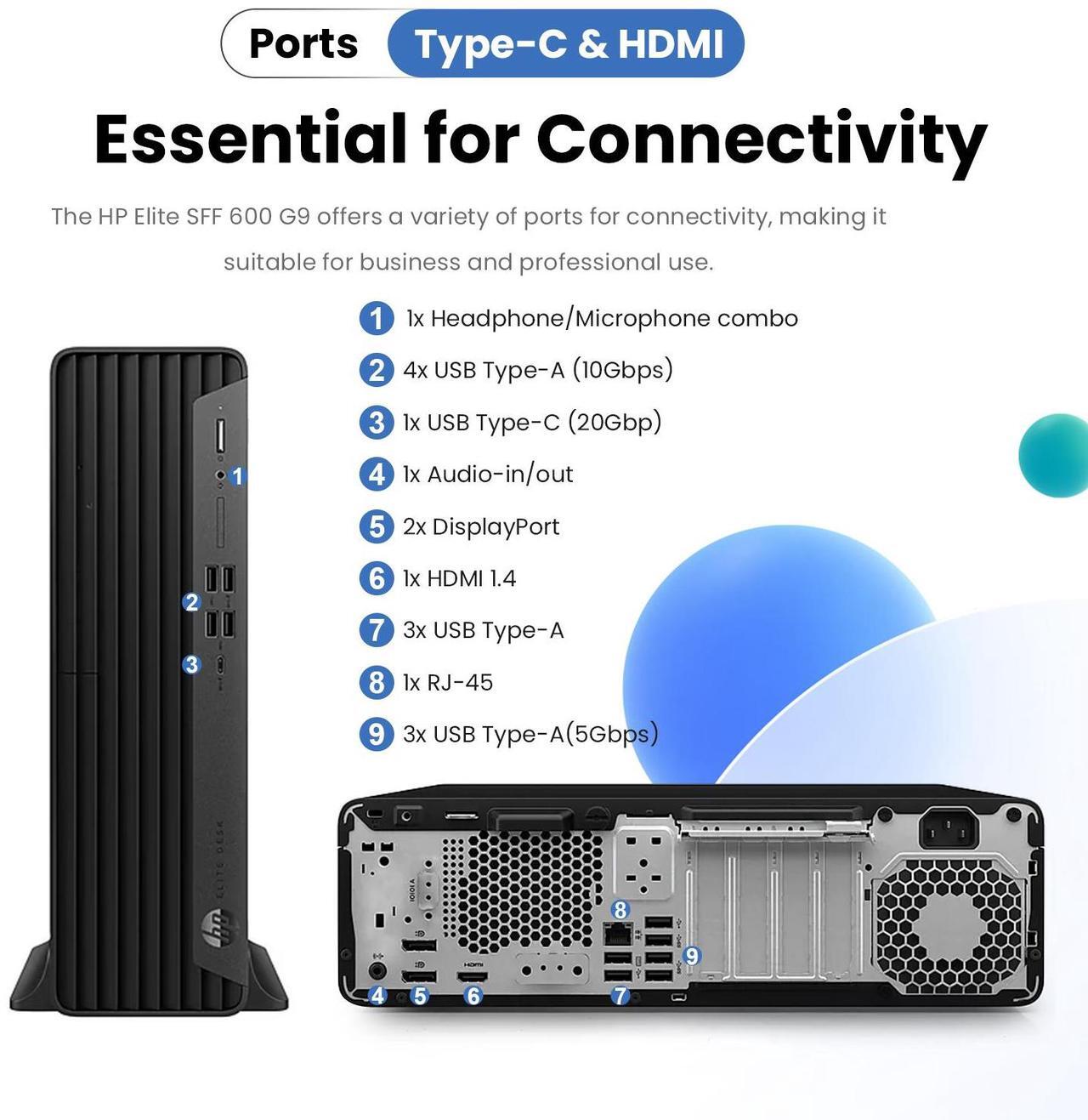 Alt view image 6 of 6 - HP Elite 600 Small Form Factor Business Desktop, 13th Gen Intel 14-Core i5-13500, 16GB DDR5 RAM, 1TB SSD, Type-C, HDMI, DP, Wi-Fi, Wired Keyboard and Mouse, Windows 11 Pro, Black