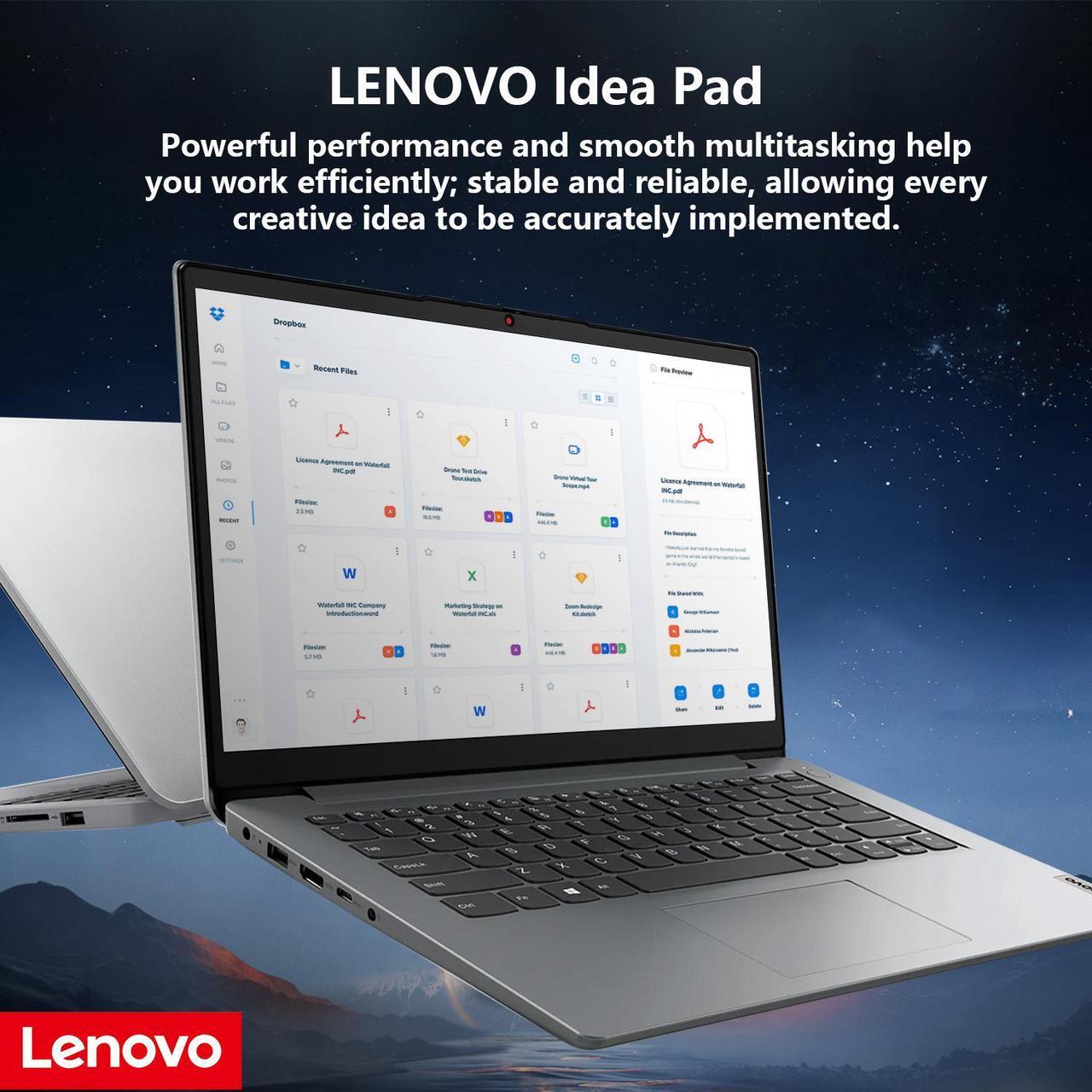 Alt view image 4 of 7 - Lenovo IdeaPad 1 Everyday Laptop, 14" HD Display, 8GB RAM, 256GB Storage(128GB eMMC + 128GB PCIe), 1 Yr Office 365 Included, Intel Core Processor, SD Card Reader, HDMI, Wi-Fi 6, Win 11 Home, Grey
