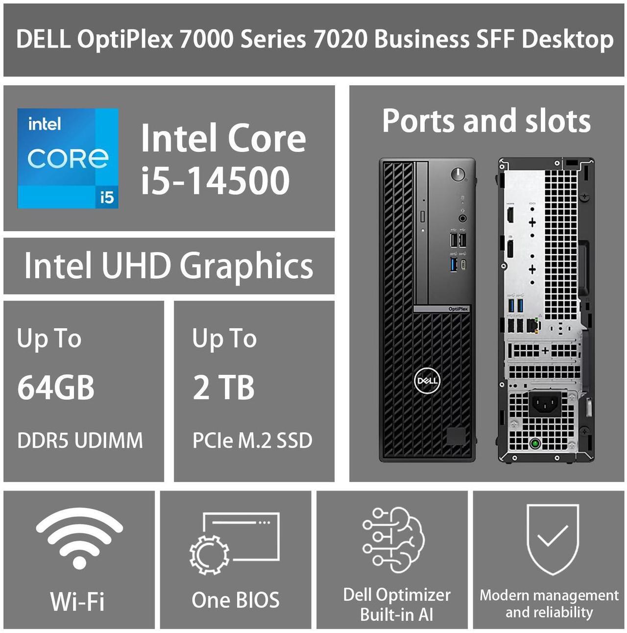 Alt view image 2 of 5 - DELL OptiPlex 7000 Series Compact Design Business SFF Desktop, Intel Core i5-14500, 32GB DDR5 RAM, 1TB SSD, DP Port, HDMI, USB A&C, RJ-45, Wired KB & M, Wi-Fi, Windows 11 Pro, Black