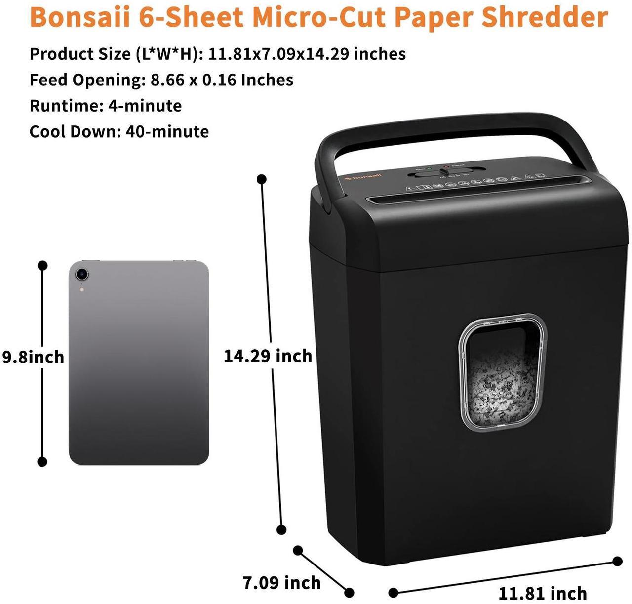 Alt view image 6 of 6 - Bonsaii Micro-Cut Shredder, 6-Sheet Capacity, P-4 Security, Shreds Cards & Staples, 3.4-Gal Clear Bin, Black