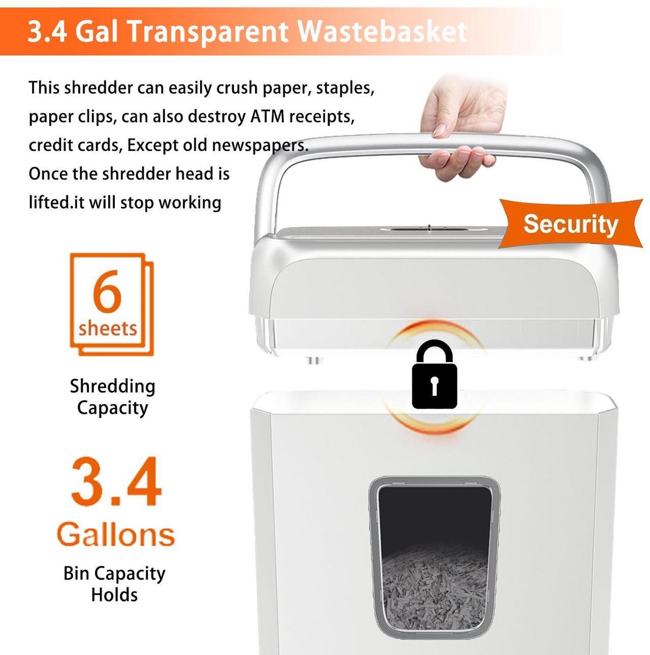 Alt view image 4 of 6 - Bonsaii Confidential Shredder, Ideal for home offices, this high-security device shreds up to 6 sheets at once, handling documents, mail, staples, and credit cards, 3.4-gallon bin, White