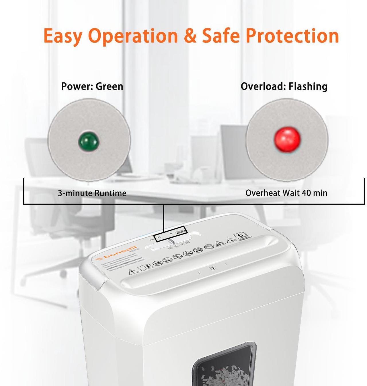 Alt view image 5 of 6 - Bonsaii Confidential Shredder, Ideal for home offices, this high-security device shreds up to 6 sheets at once, handling documents, mail, staples, and credit cards, 3.4-gallon bin, White
