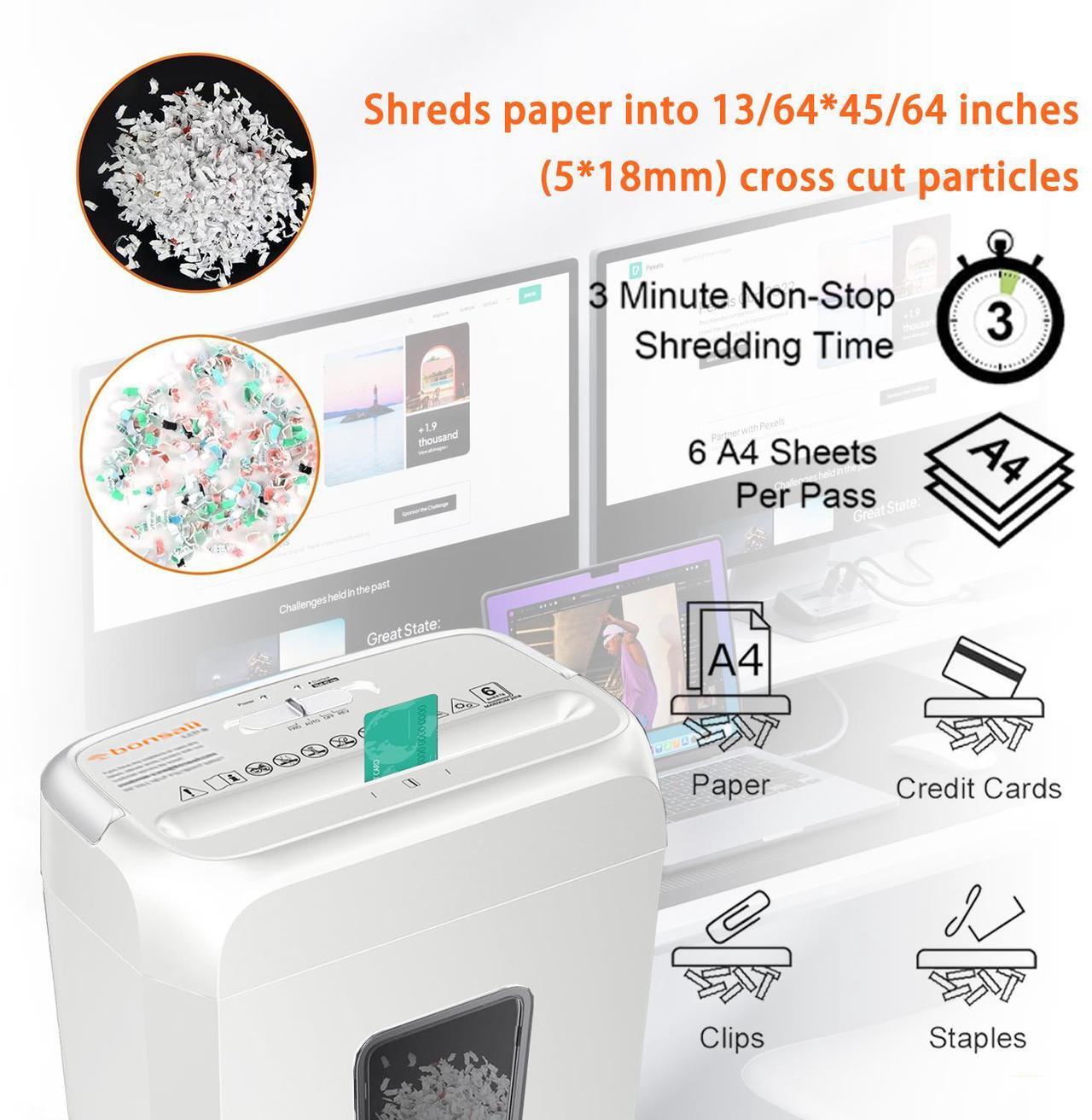 Alt view image 6 of 6 - Bonsaii Confidential Shredder, Ideal for home offices, this high-security device shreds up to 6 sheets at once, handling documents, mail, staples, and credit cards, 3.4-gallon bin, White