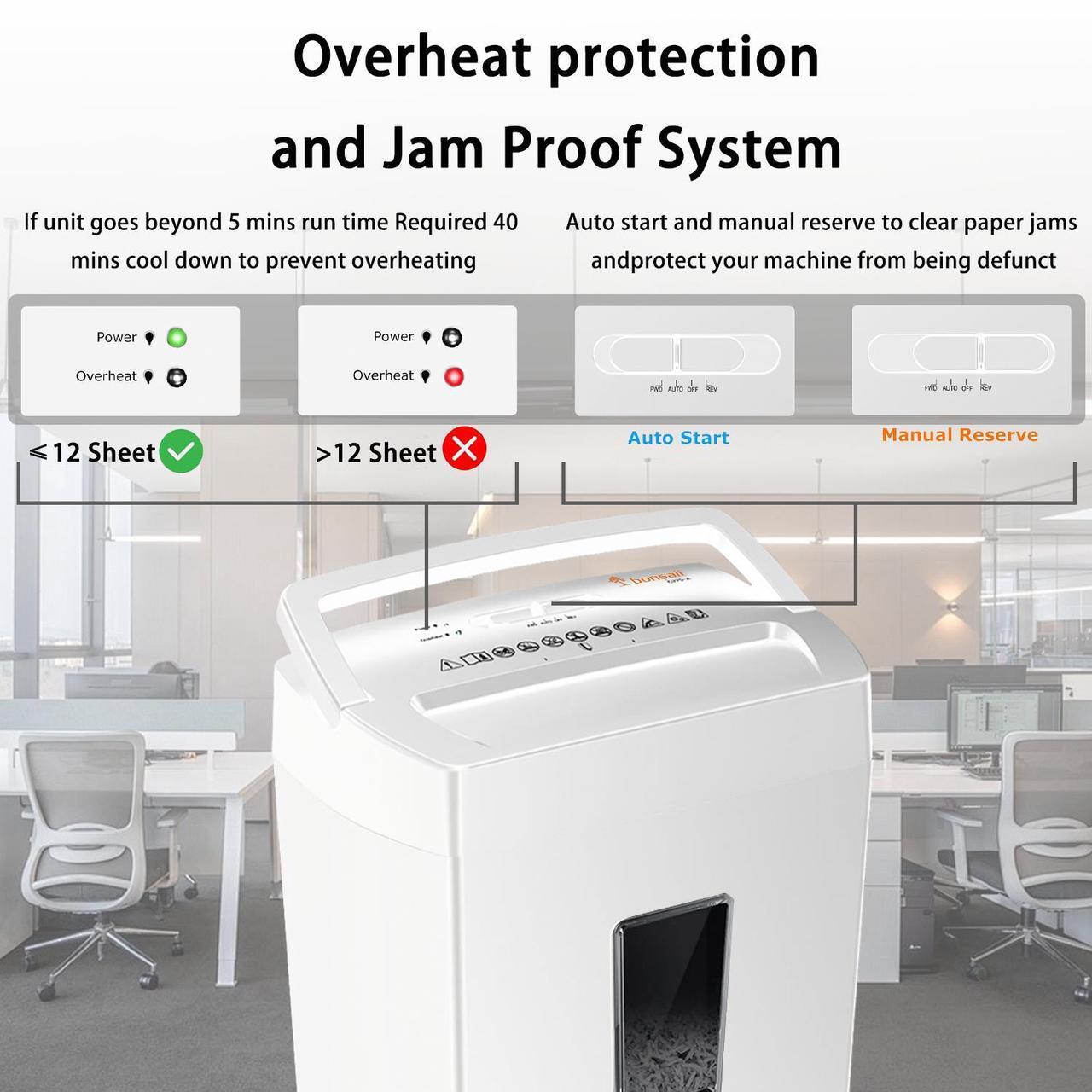 Alt view image 4 of 6 - Bonsaii Heavy-Duty Cross-Cut Shredder, Shreds 12 Sheets, Handles Paper, Credit Cards, Mail, and Staples, 5.5-Gallon Bin, Transparent Window, P-4 Security Level for Home and Office Use, White