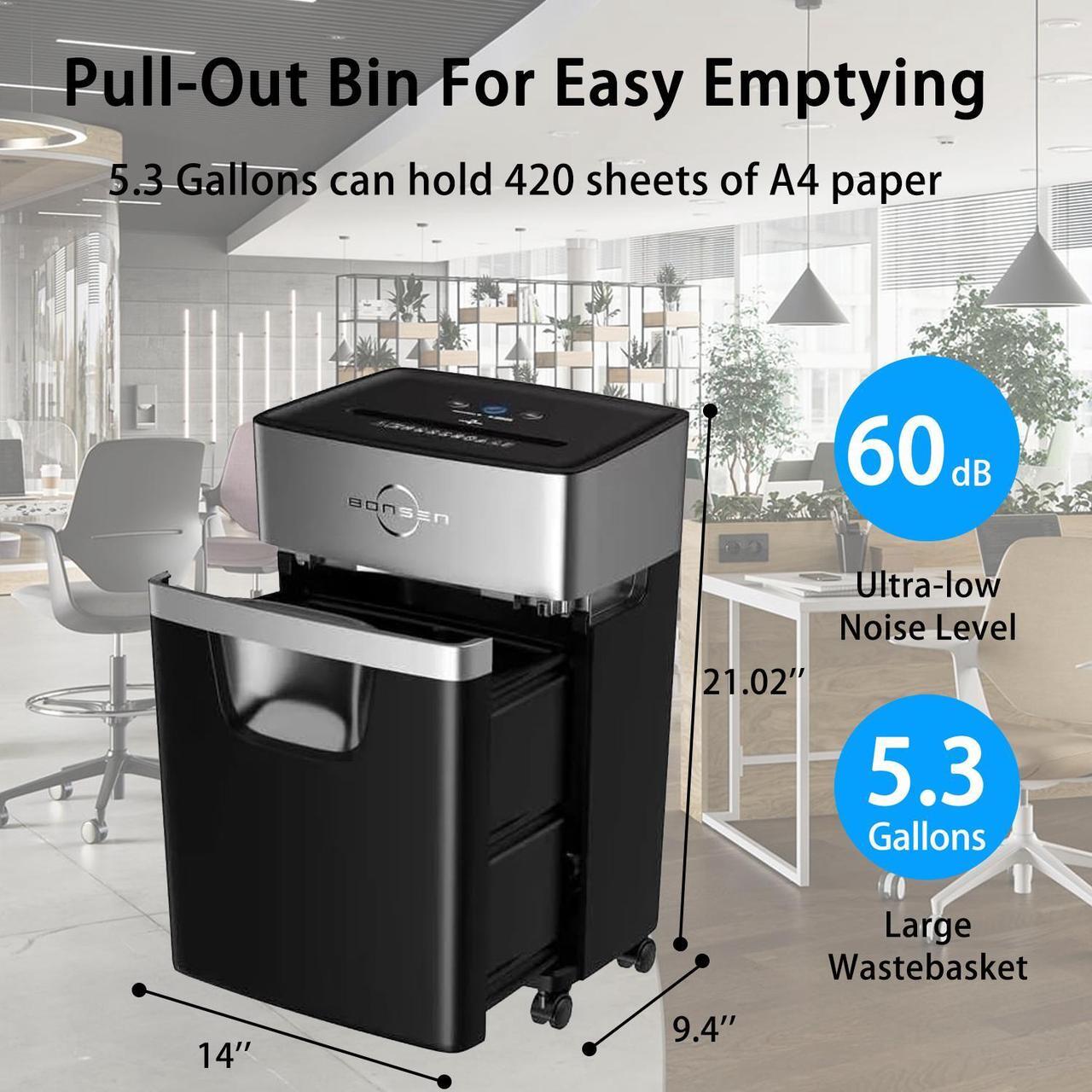Alt view image 3 of 6 - BONSEN Heavy-Duty 16-Sheet Shredder, 60-Min Cross-Cut, Shreds CDs, Low-Noise (60dB), 5.3-Gal Bin, Anti-Jam, Perfect for Home & Office