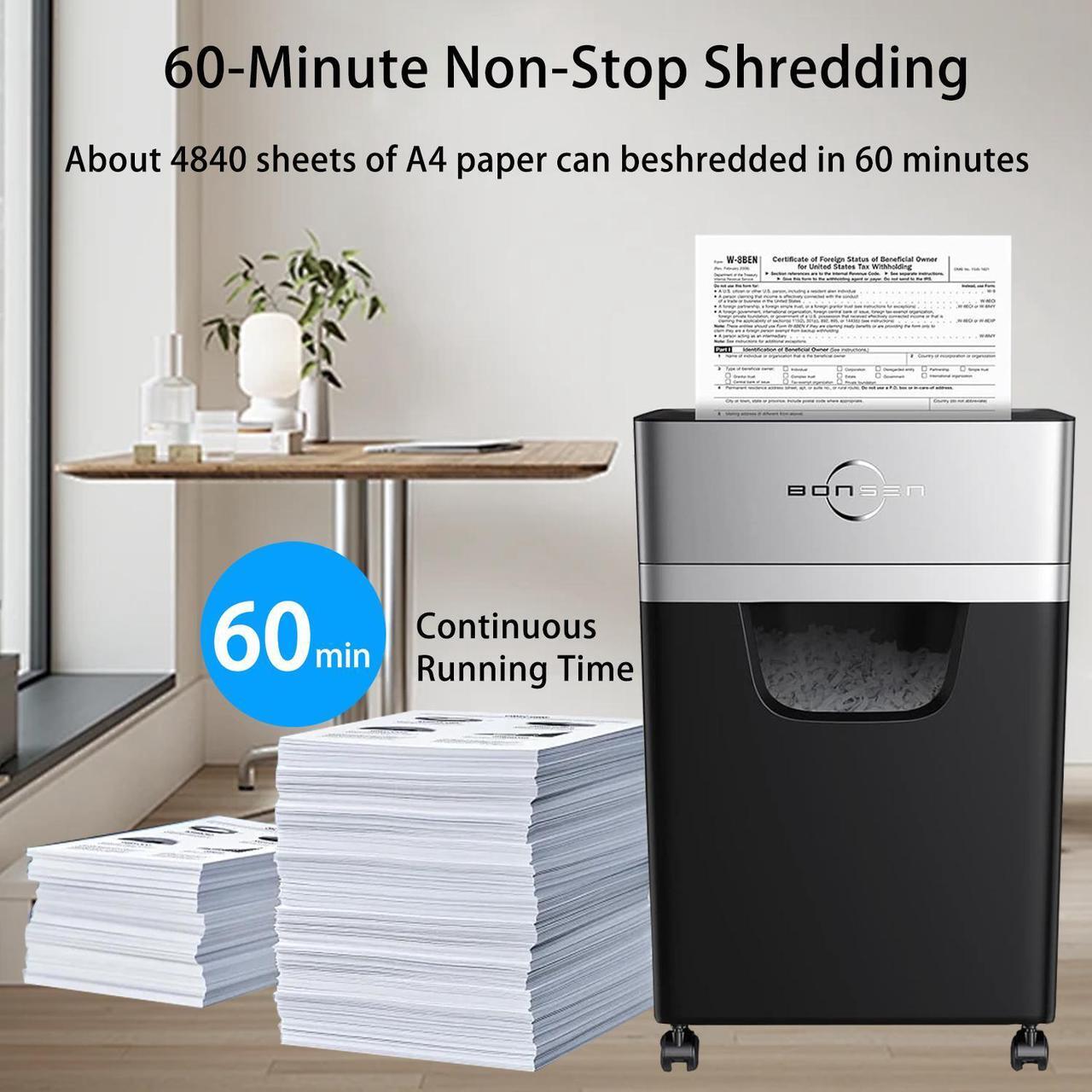 Alt view image 2 of 6 - BONSEN Heavy-Duty 16-Sheet Shredder, 60-Min Cross-Cut, Shreds CDs, Low-Noise (60dB), 5.3-Gal Bin, Anti-Jam, Perfect for Home & Office