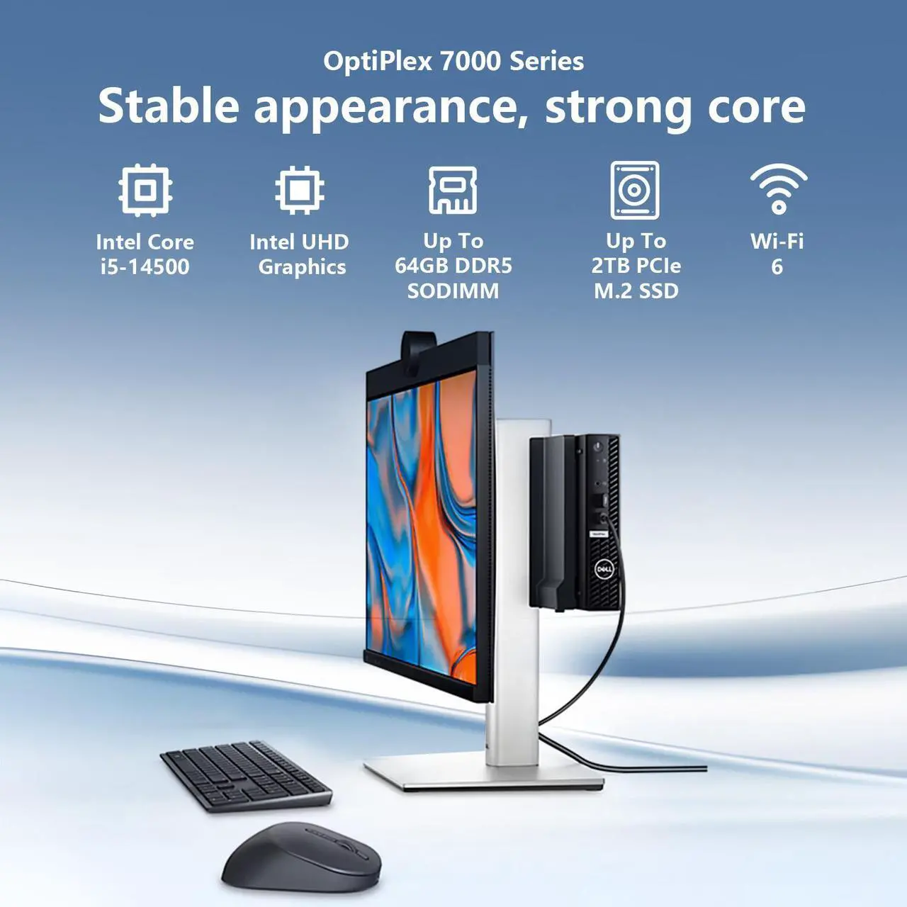 Alt view image 2 of 7 - Dell OptiPlex Micro Plus 7020 Mini Business Desktop, 14th Gen Intel 14-Core i5-14500, 16GB DDR5 RAM, 1TB SSD, DP Port, Wireless Keyboard and Mouse, Wi-Fi 6, Windows 11 Pro with AI Copilot, Black