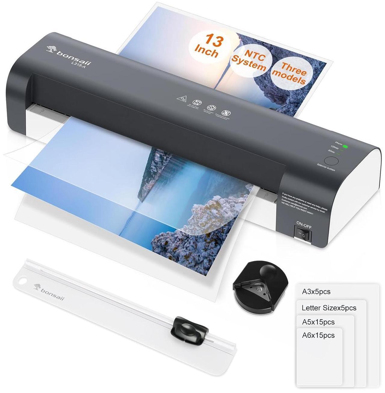 Main image of Bonsen Bonsaii Laminator, 13 Inch 7-in-1 Thermal Laminator Machine with Never Jam Technology, with 40 Laminating Sheets for Home, Office, and Classroom Organization Supplies