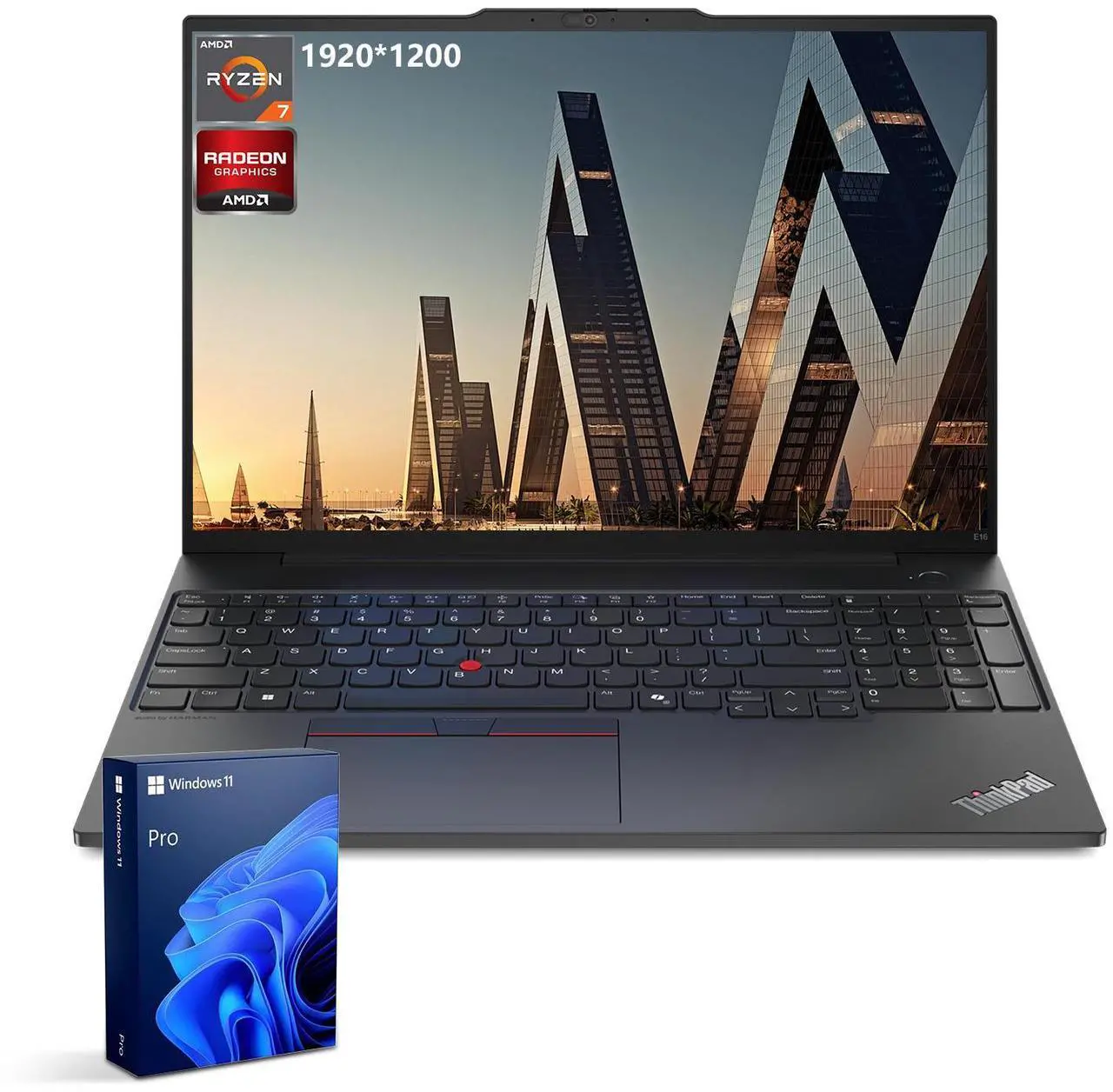 Main image of Lenovo ThinkPad E16 Gen 2 Business Laptop, 16" WUXGA, AMD Ryzen 7 7735U up to 4.75GHz, 16GB DDR5 RAM, 512GB SSD, Fingerprint, Backlit, HDMI, Wi-Fi 6, Win 11 Pro