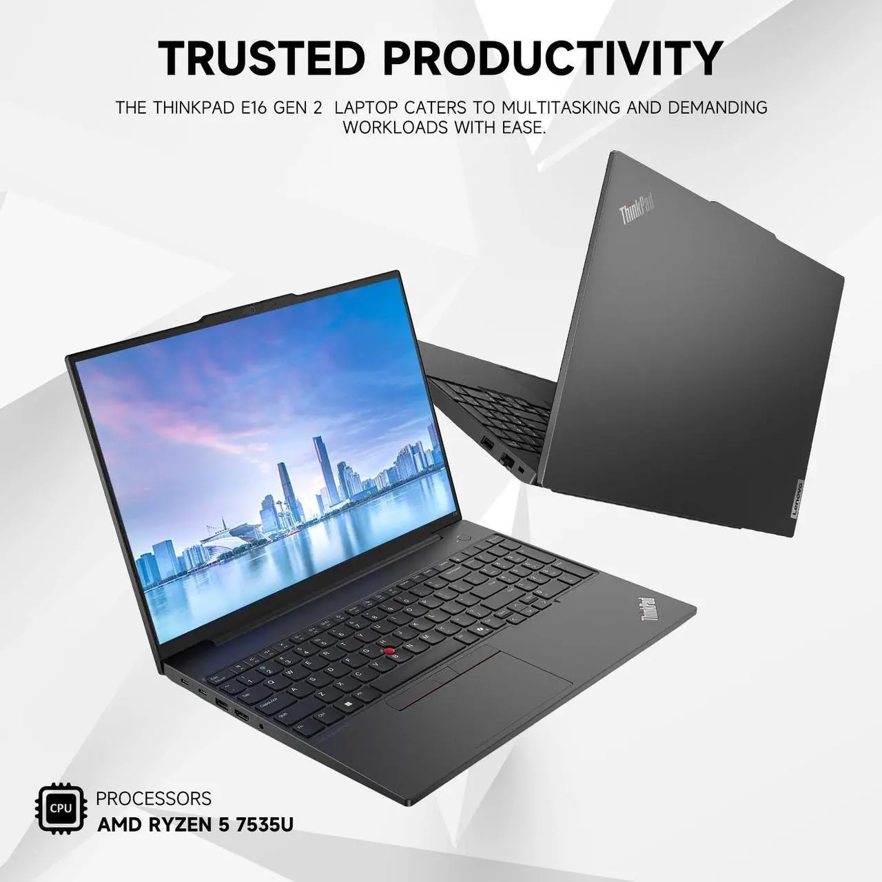 Main image of Lenovo ThinkPad Business Laptop, 16" WUXGA, AMD Ryzen 5 7535U, 64GB DDR5 RAM, 2TB SSD, Fingerprint, Backlit, HDMI, Wi-Fi 6, Win 11 Pro, Black