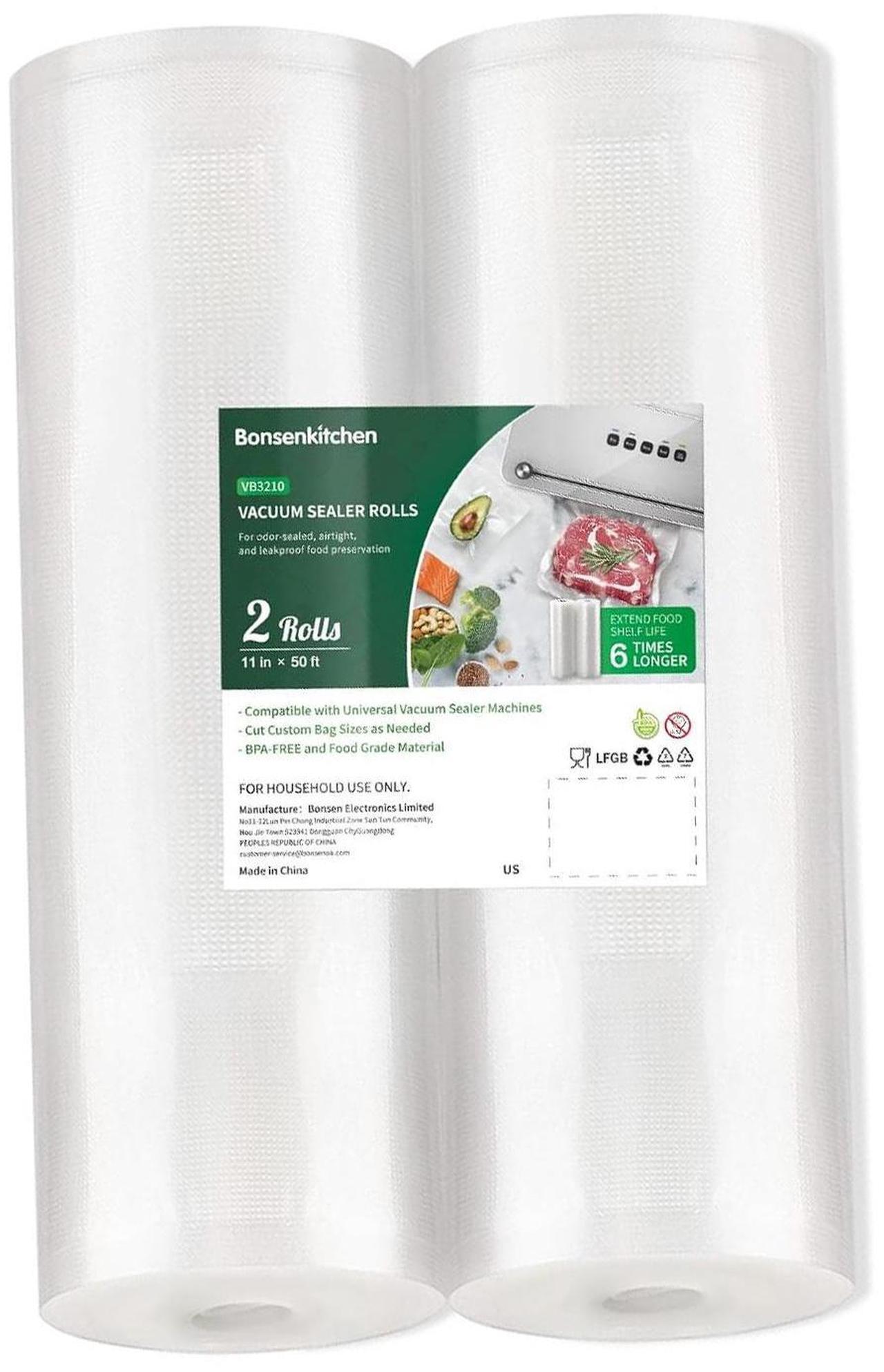 Main image of Bonsenkitchen Vacuum Sealer Rolls, 8"x50' & 11"x50', BPA-Free, Commercial-Grade, Durable Customizable Bags for Efficient Food Storage & Sous Vide Cooking